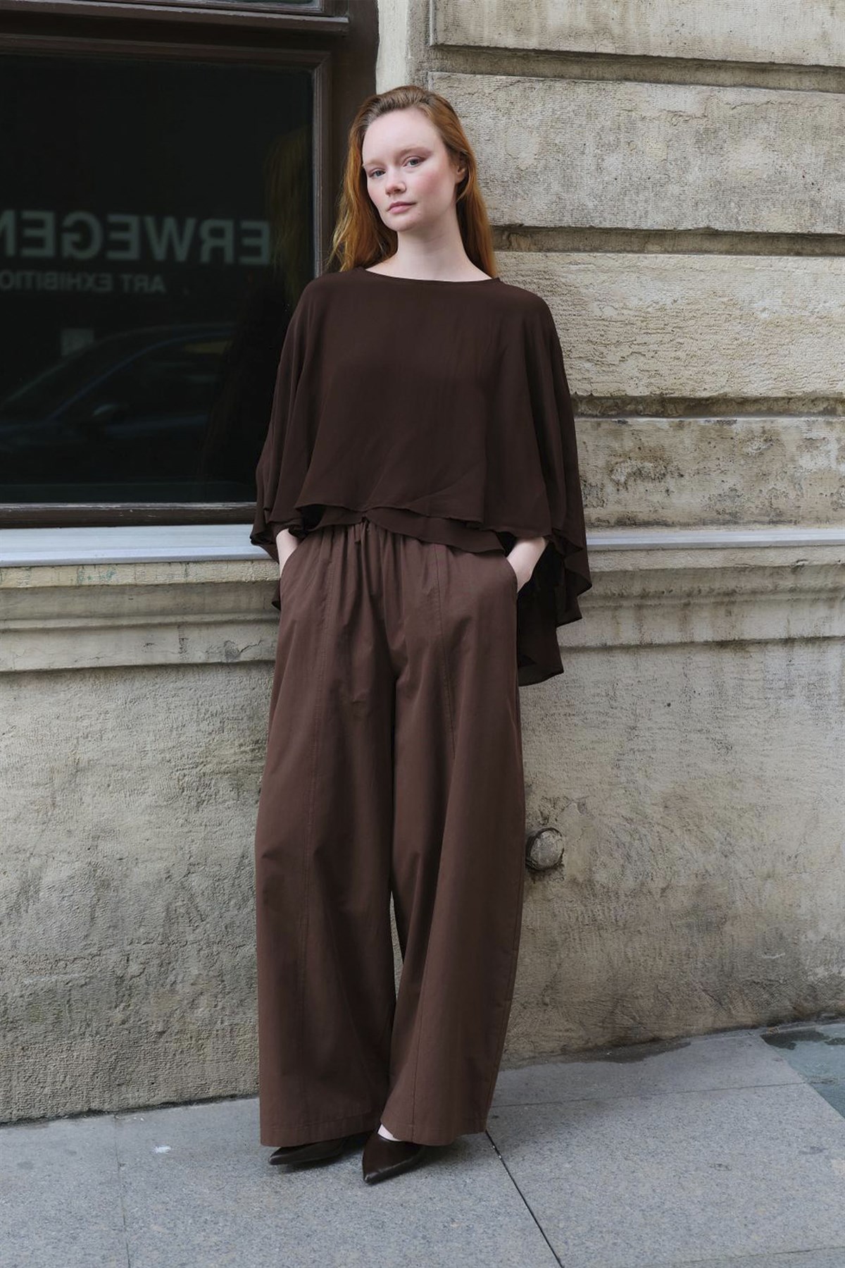 5044 PELERİN BLUZ KAHVE