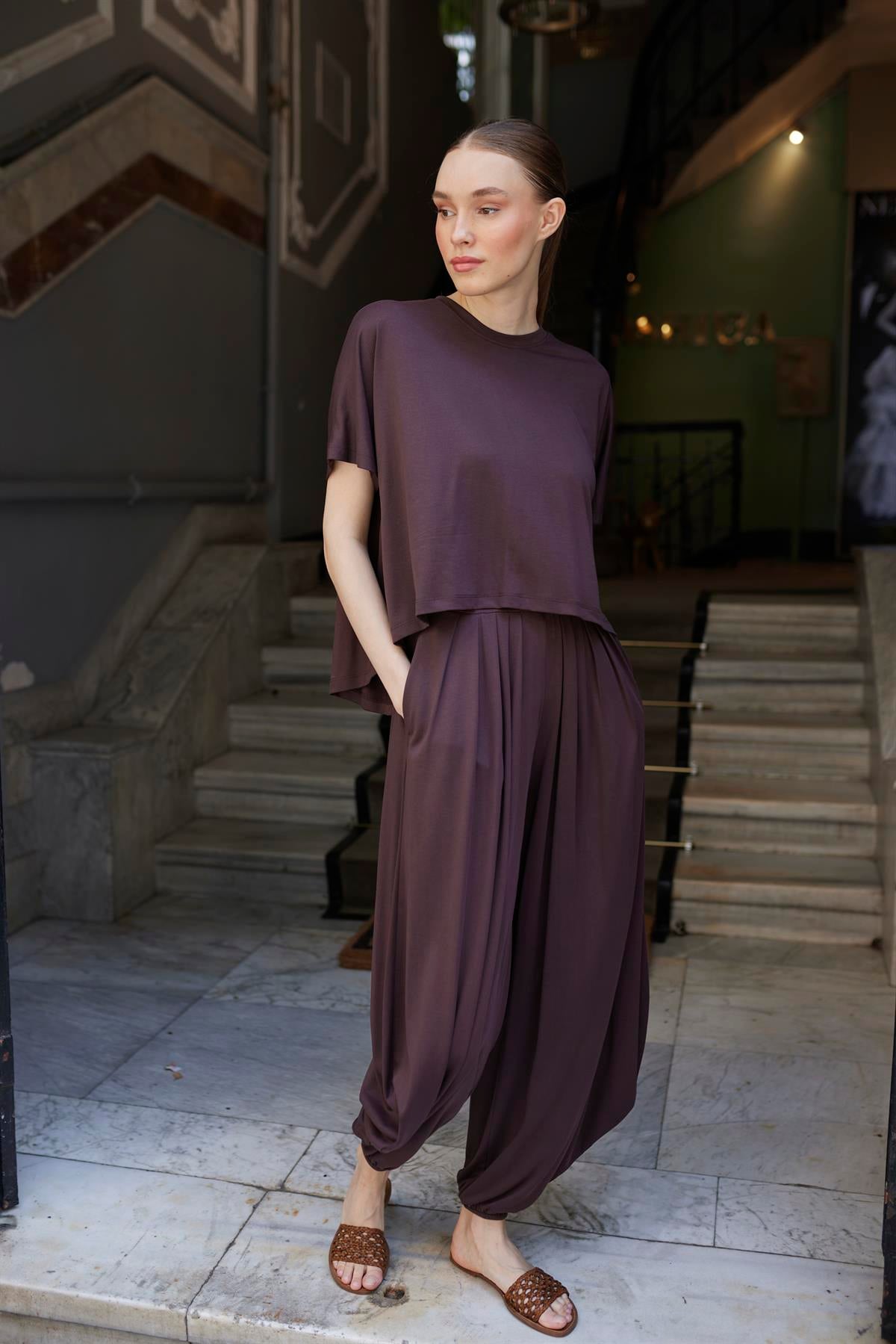 51149 TİŞÖRT PANTOLON TAKIM KOYU KAHVE