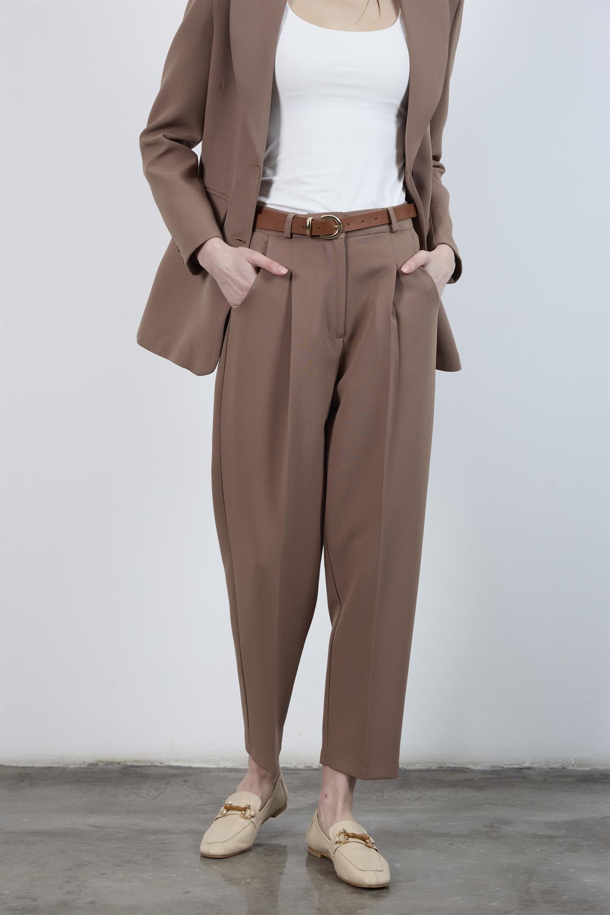 50938 KEMERLİ PANTOLON AÇIK KAHVE