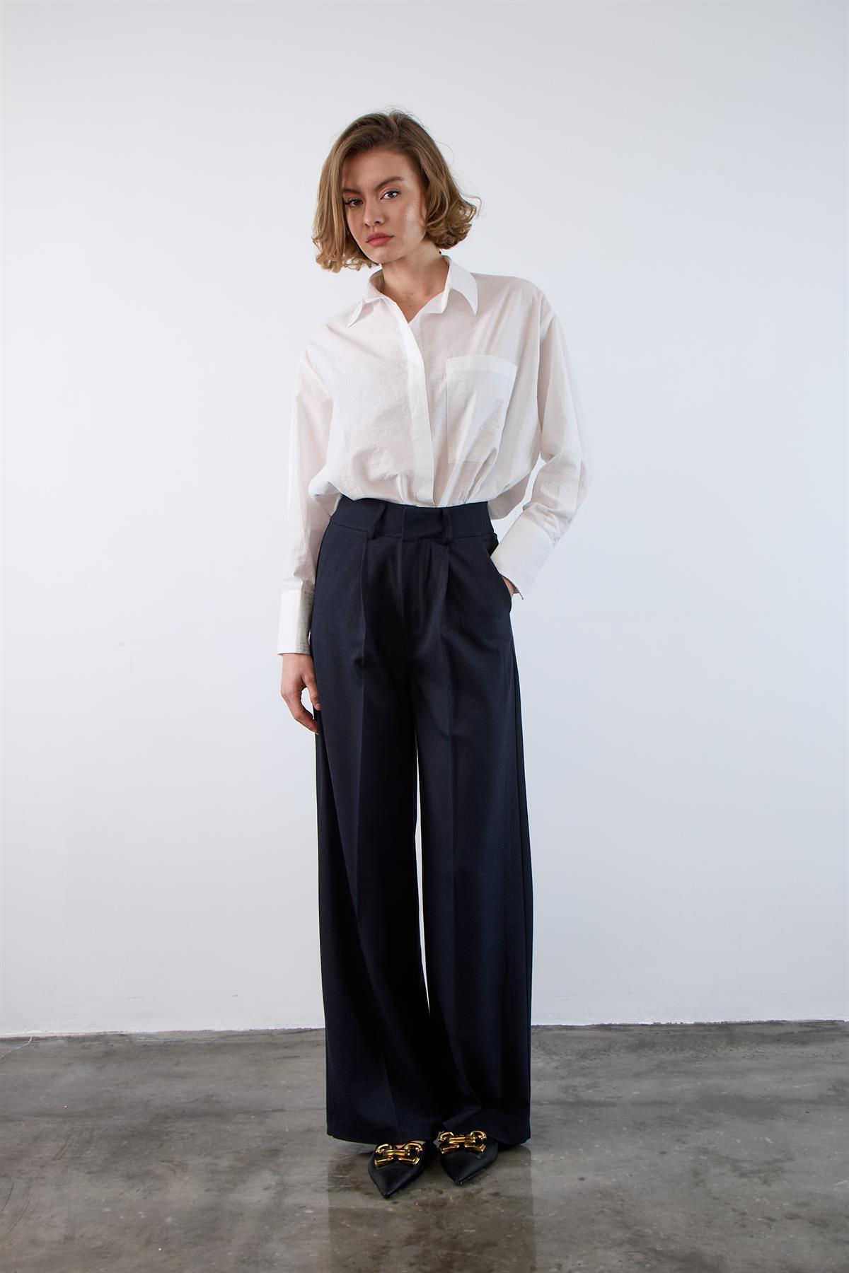 51093 PİLİLİ PALAZZO PANTOLON LACİVERT