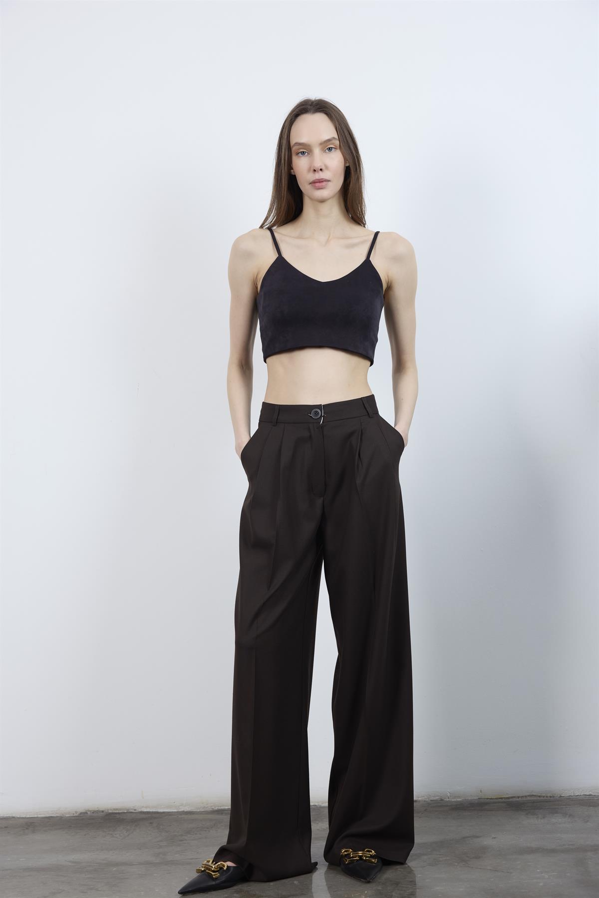 50997 POLİVİSKON PANTOLON KOYU KAHVE