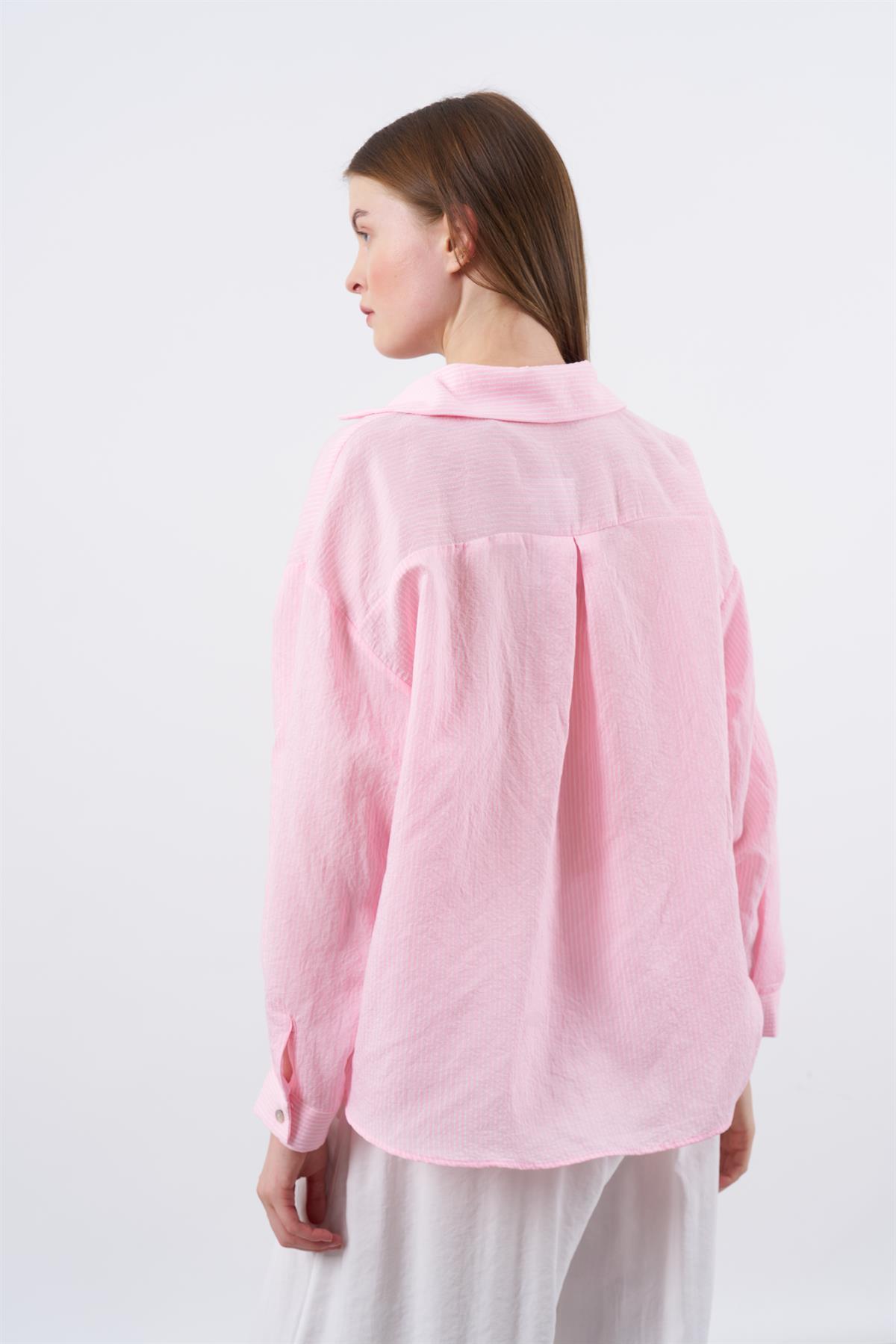 4906 ÇİZGİLİ GÖMLEK PEMBE-BEYAZ