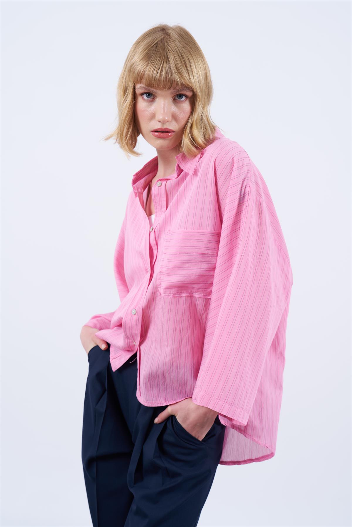 4923 ÇİZGİLİ GÖMLEK PEMBE