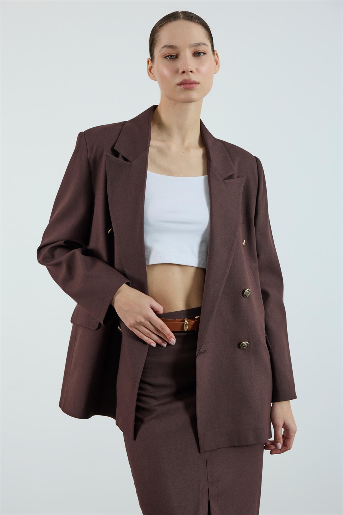 9561 POLİVİSKON KRUVAZE CEKET KAHVE