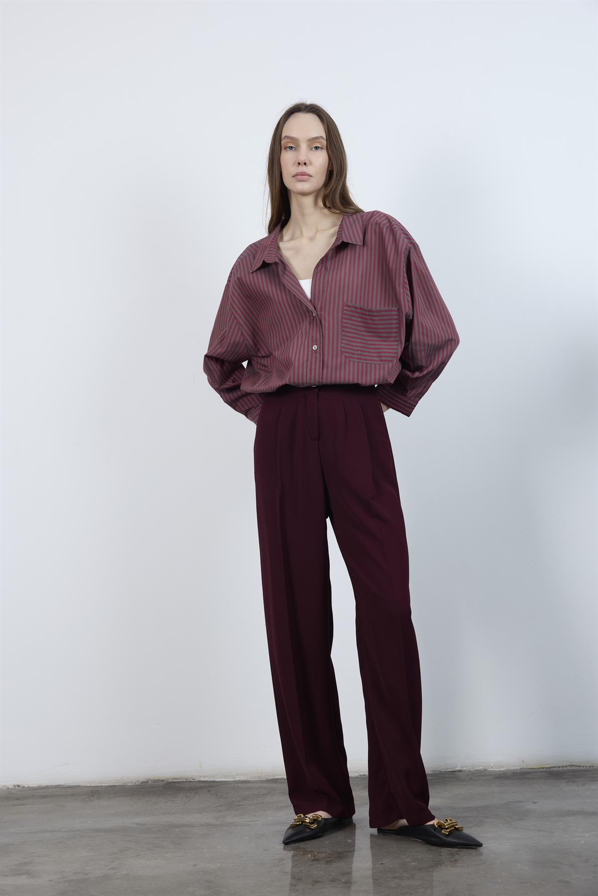 51078 PİLELİ PALAZZO PANTOLON BORDO