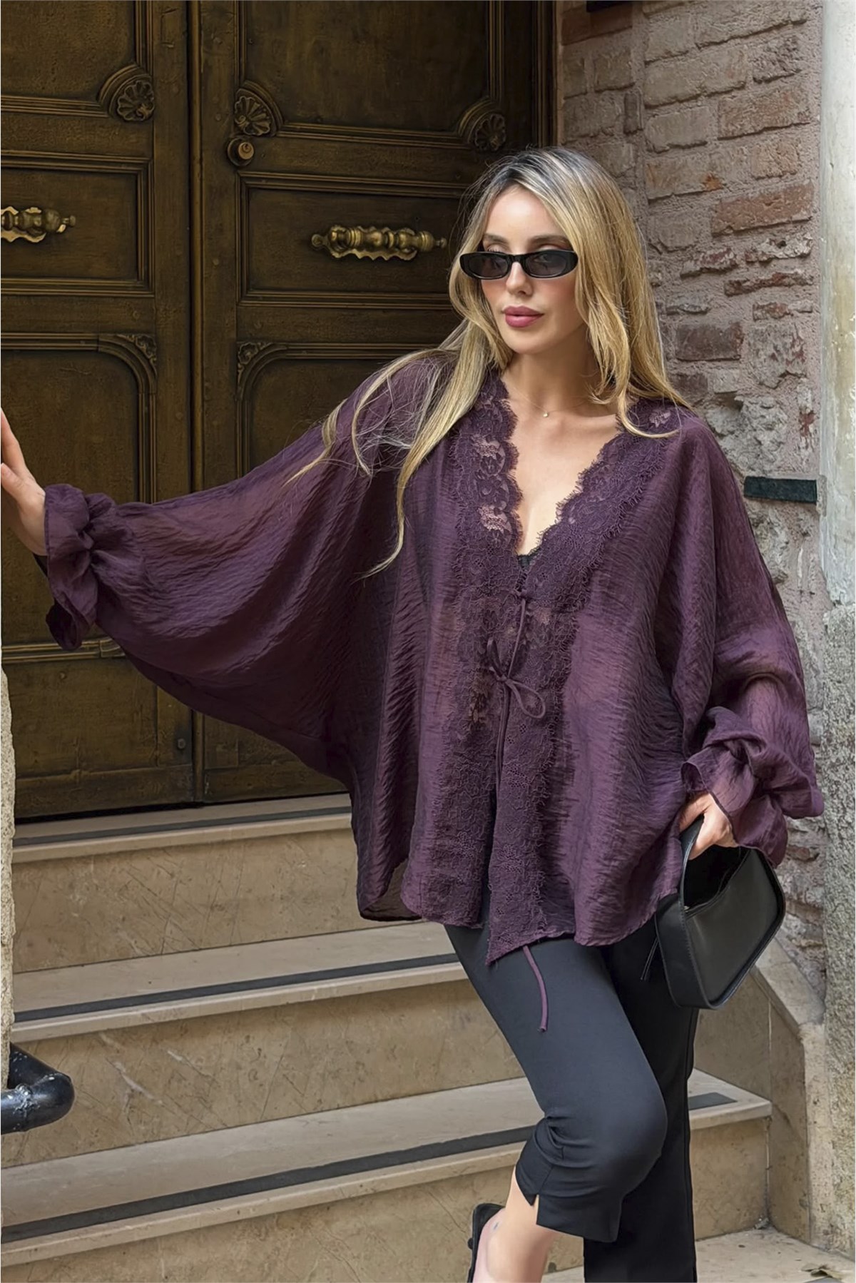 5108 DANTELLİ GÖMLEK ŞARAP