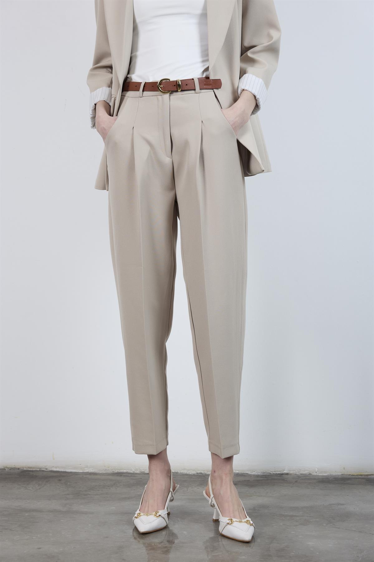 50938 KEMERLİ PANTOLON TAŞ