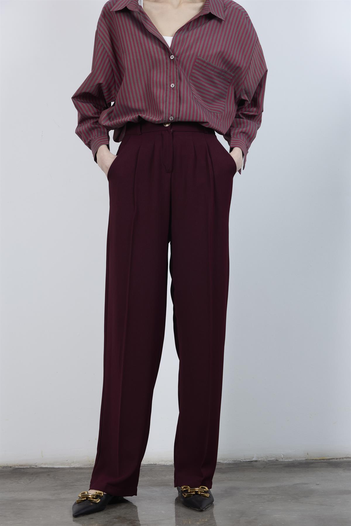 51078 PİLELİ PALAZZO PANTOLON BORDO