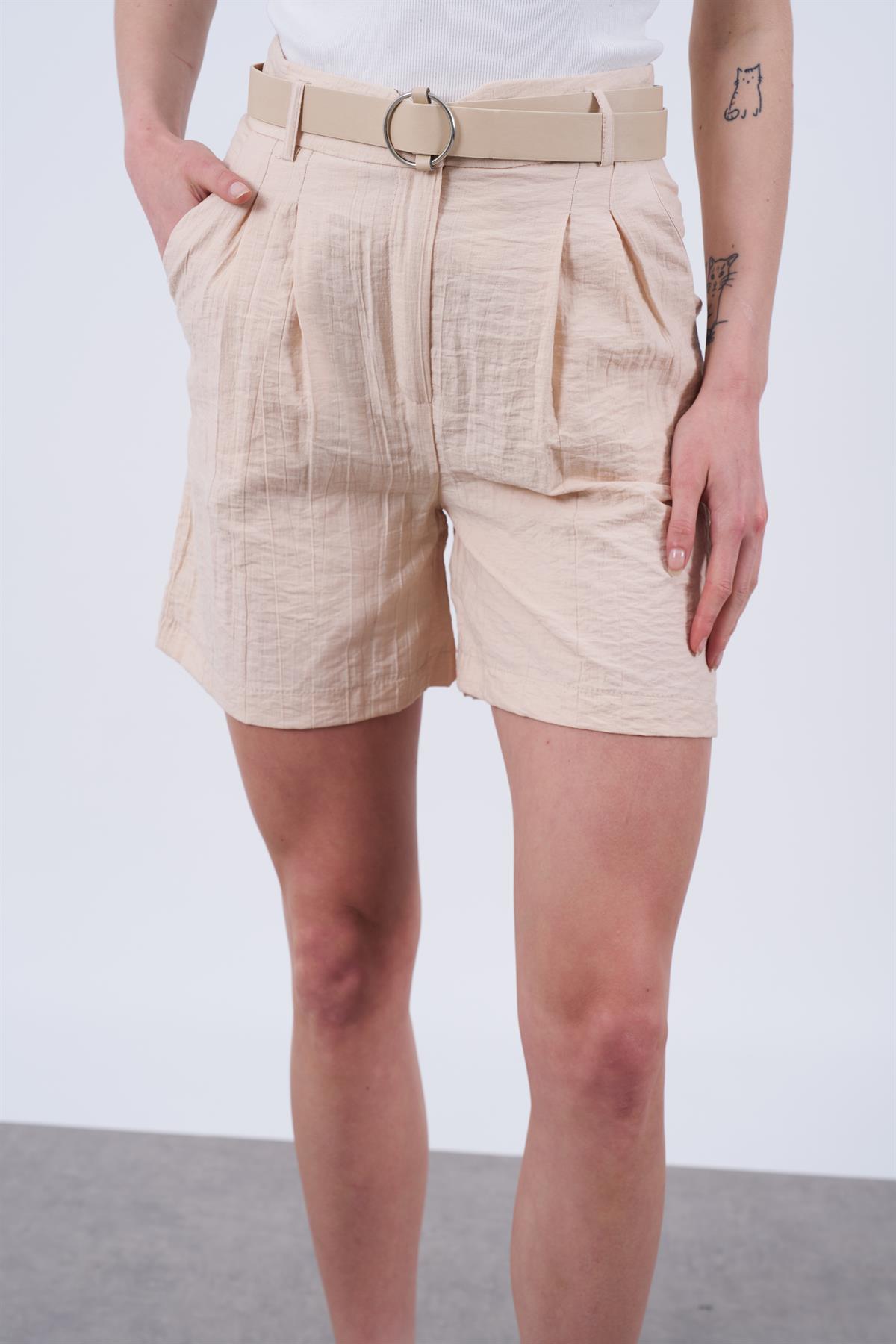 50530 ÇİFT PİLİLİ KETEN ŞORT TAŞ