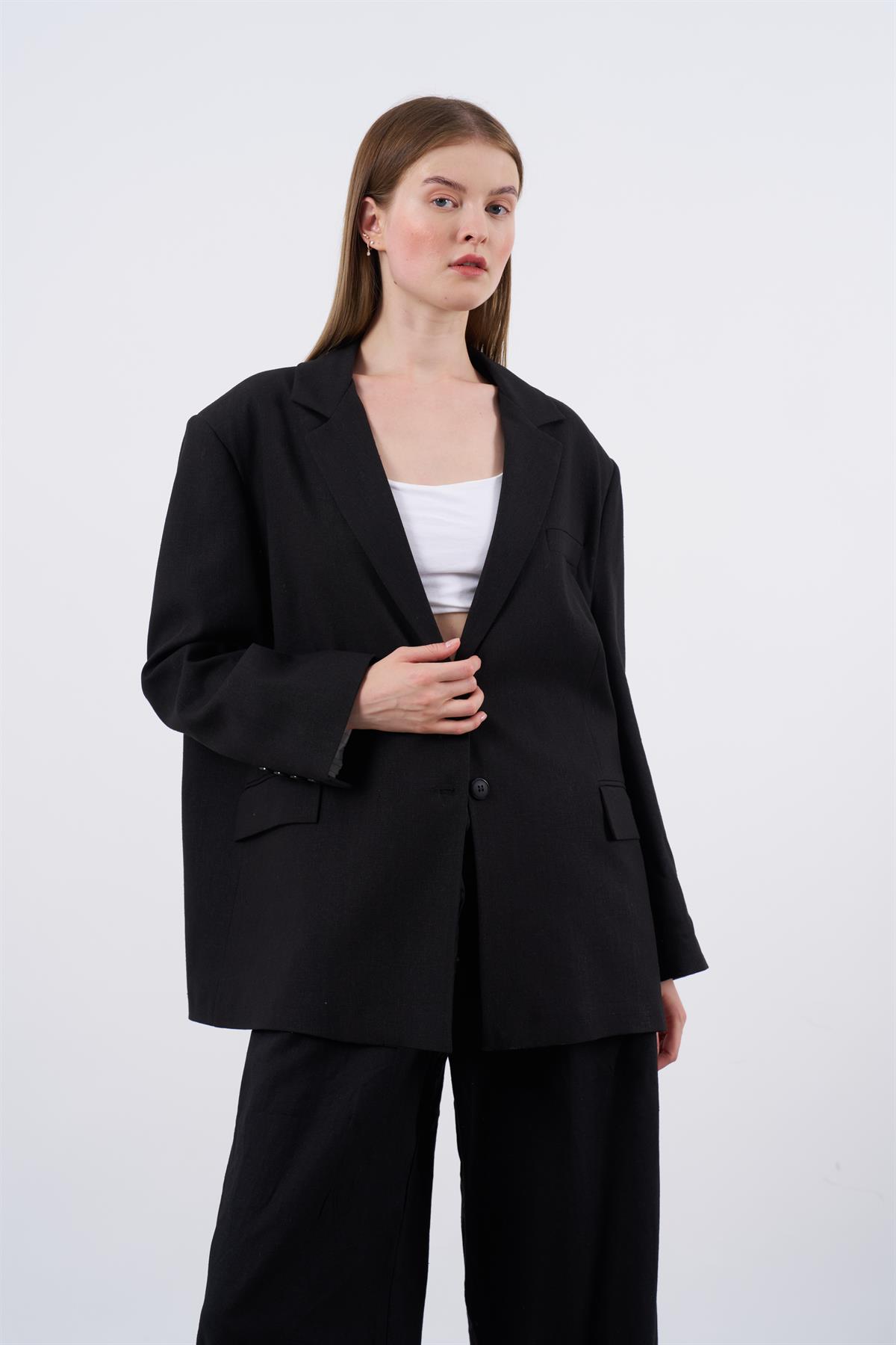 9433 KETEN CEKET SİYAH