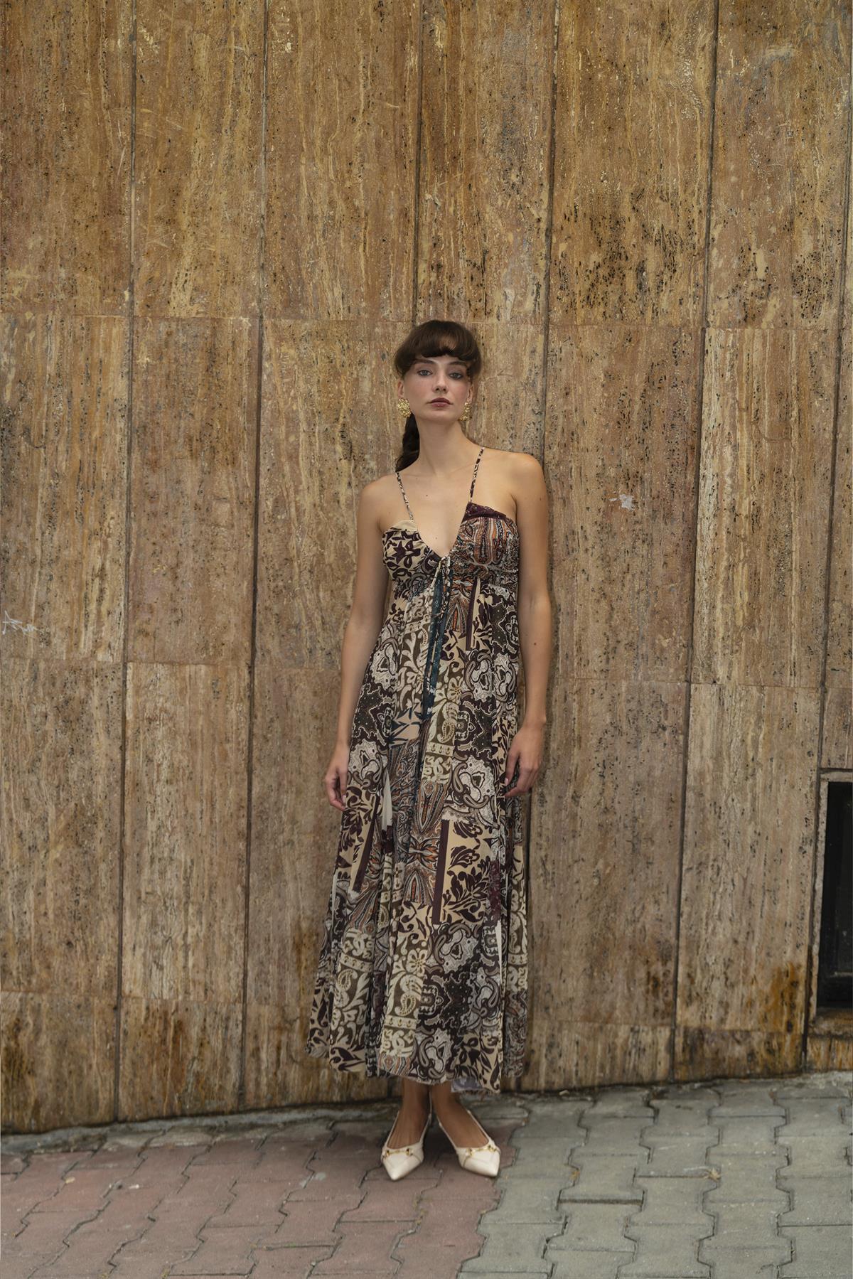 3353 EMPİRME ASKILI ELBİSE MÜRDÜM