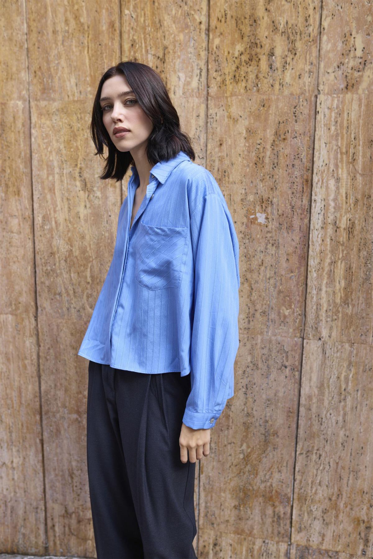 4997 OVERSIZE GÖMLEK MAVİ-AÇIK MAVİ