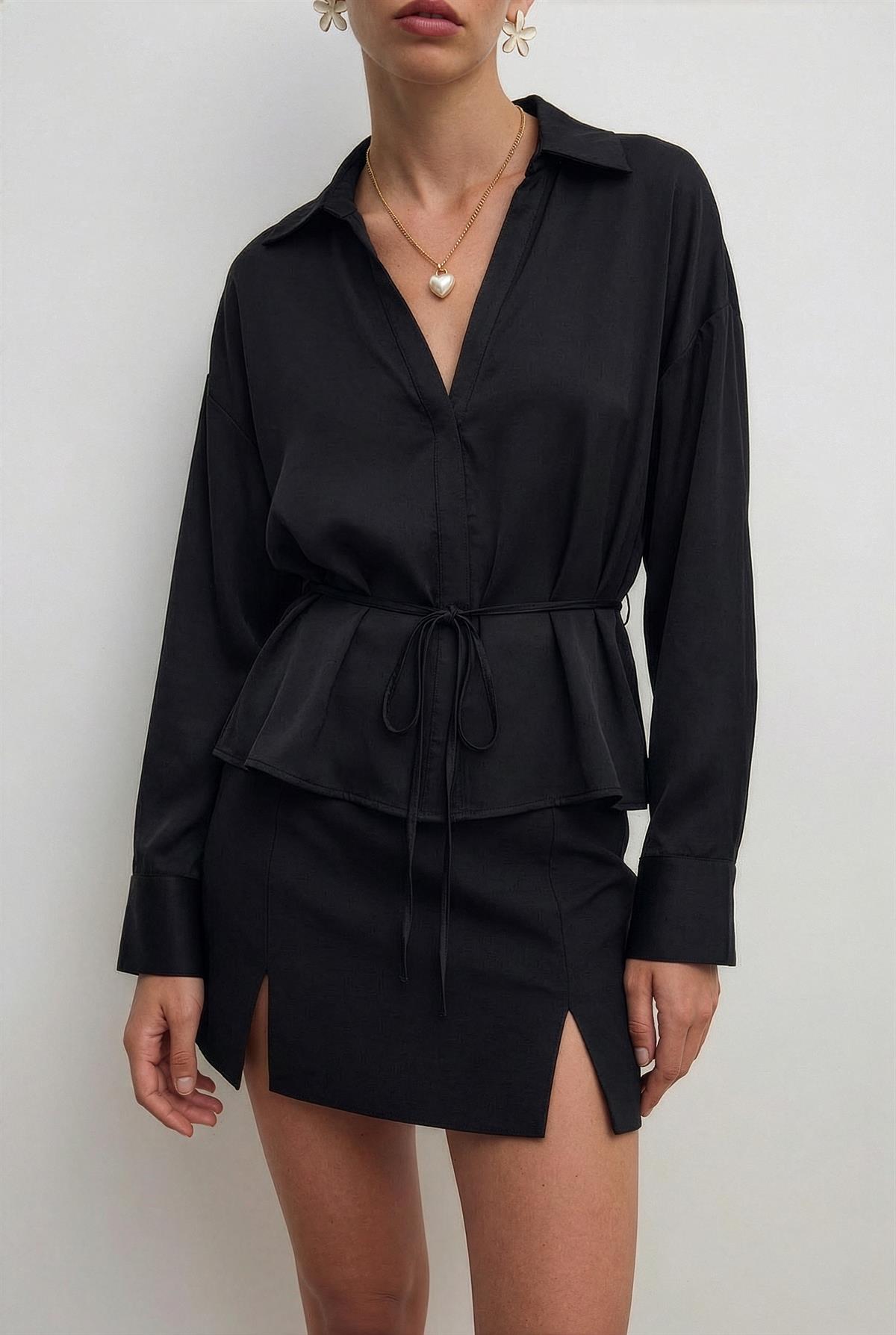 5022 SATEN GÖMLEK SİYAH