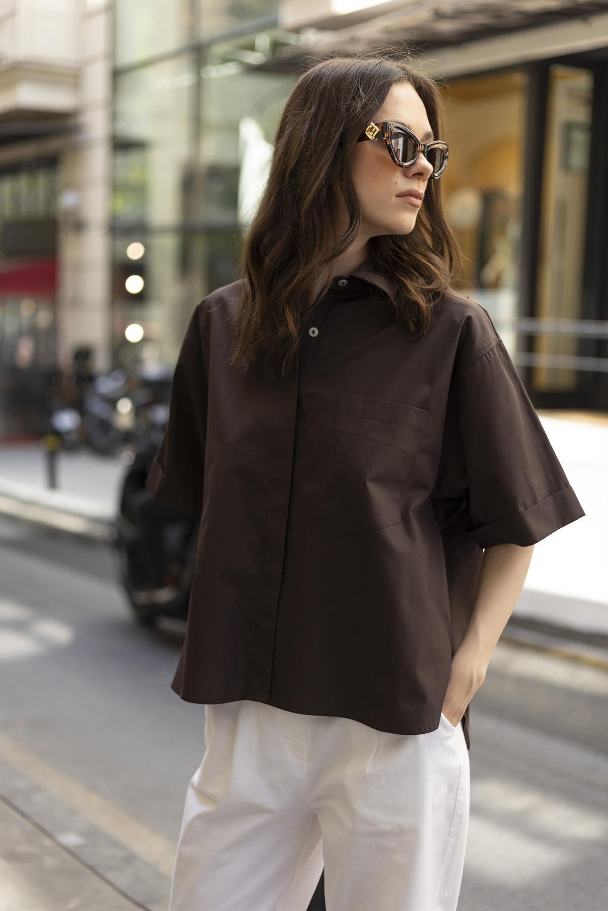 4968 POPLİN GÖMLEK KAHVE