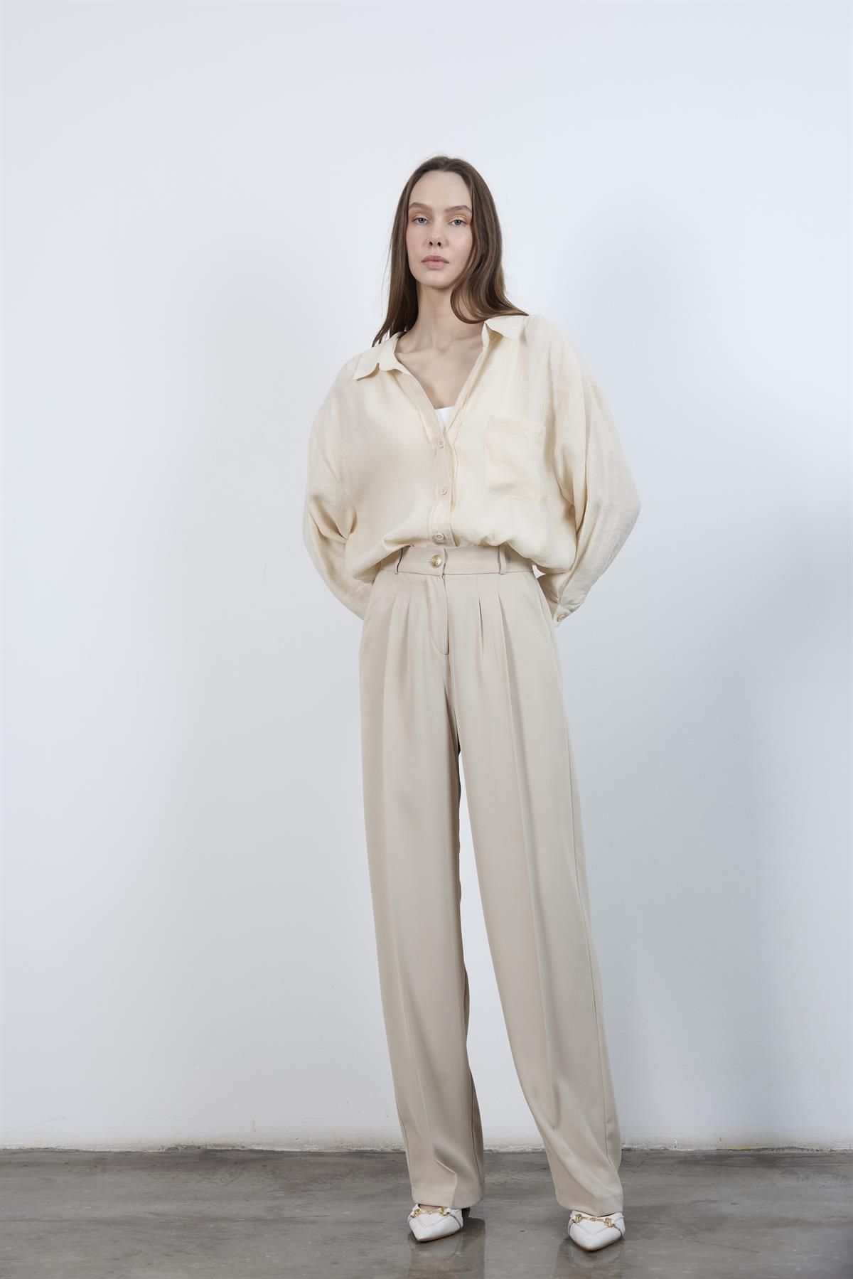 4612 DÜŞÜK OMUZLU OVERSİZE GÖMLEK TAŞ