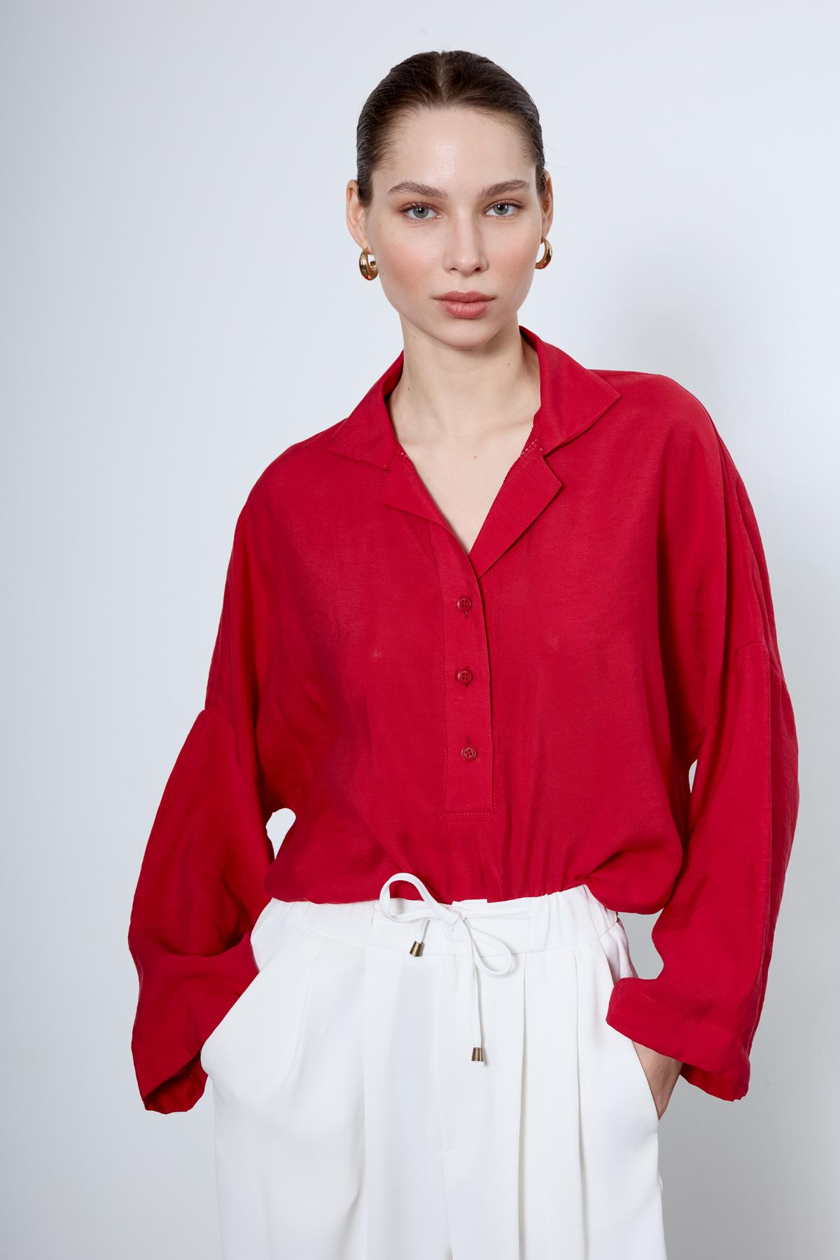 4953 POLO YAKA BLUZ KIRMIZI