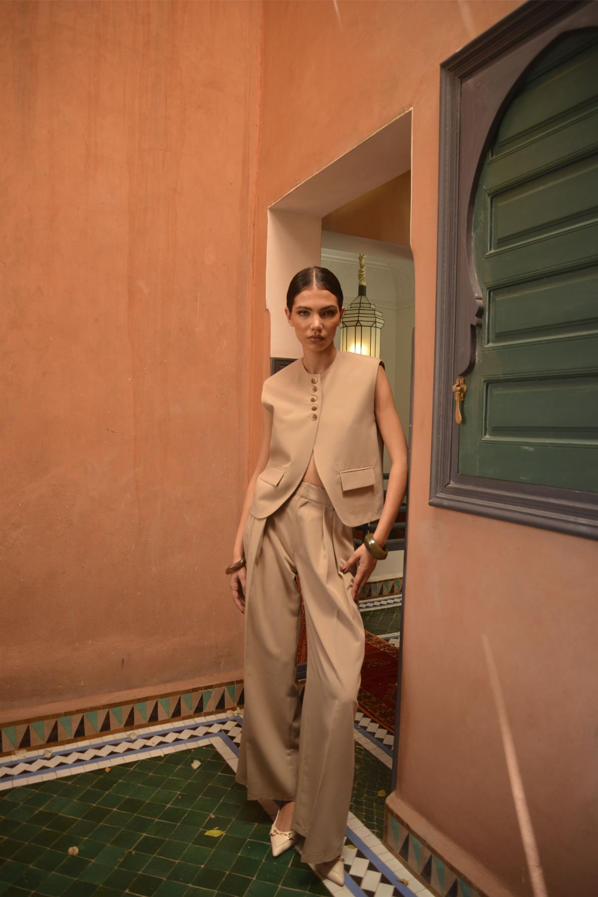 9595 YELEK PANTOLON TAKIM CAMEL