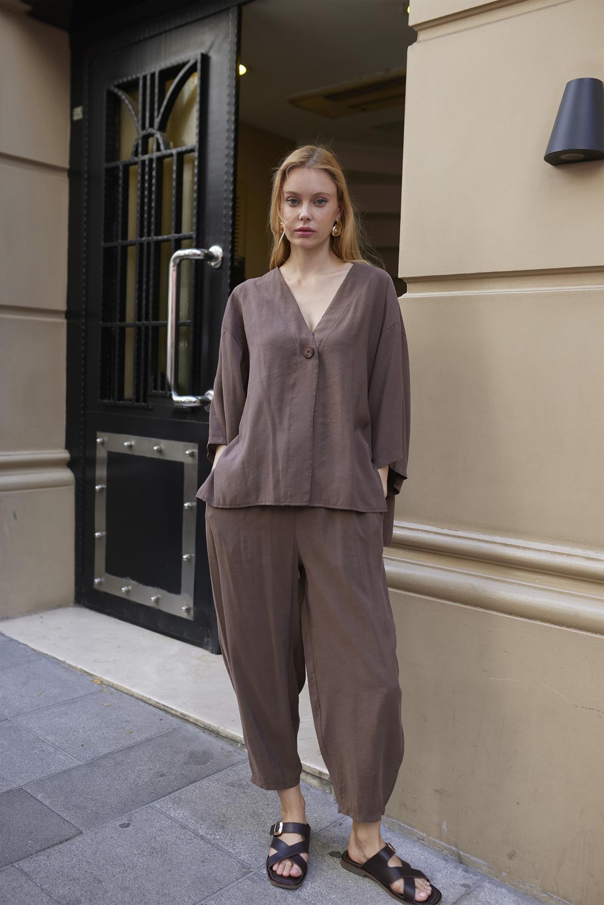 51189 BLUZ PANTOLON TAKIM KAHVE