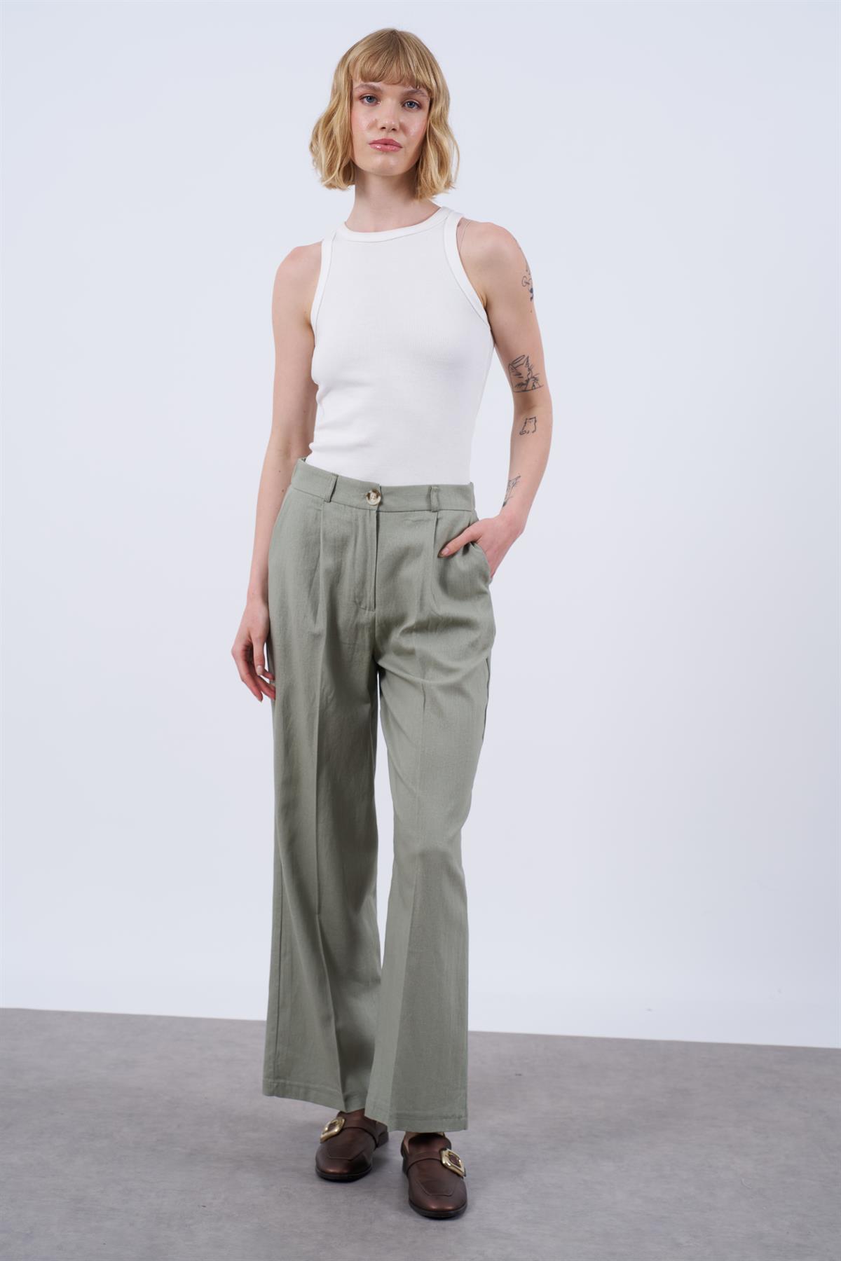 51016 KETEN PANTOLON ÇAĞLA YEŞİL