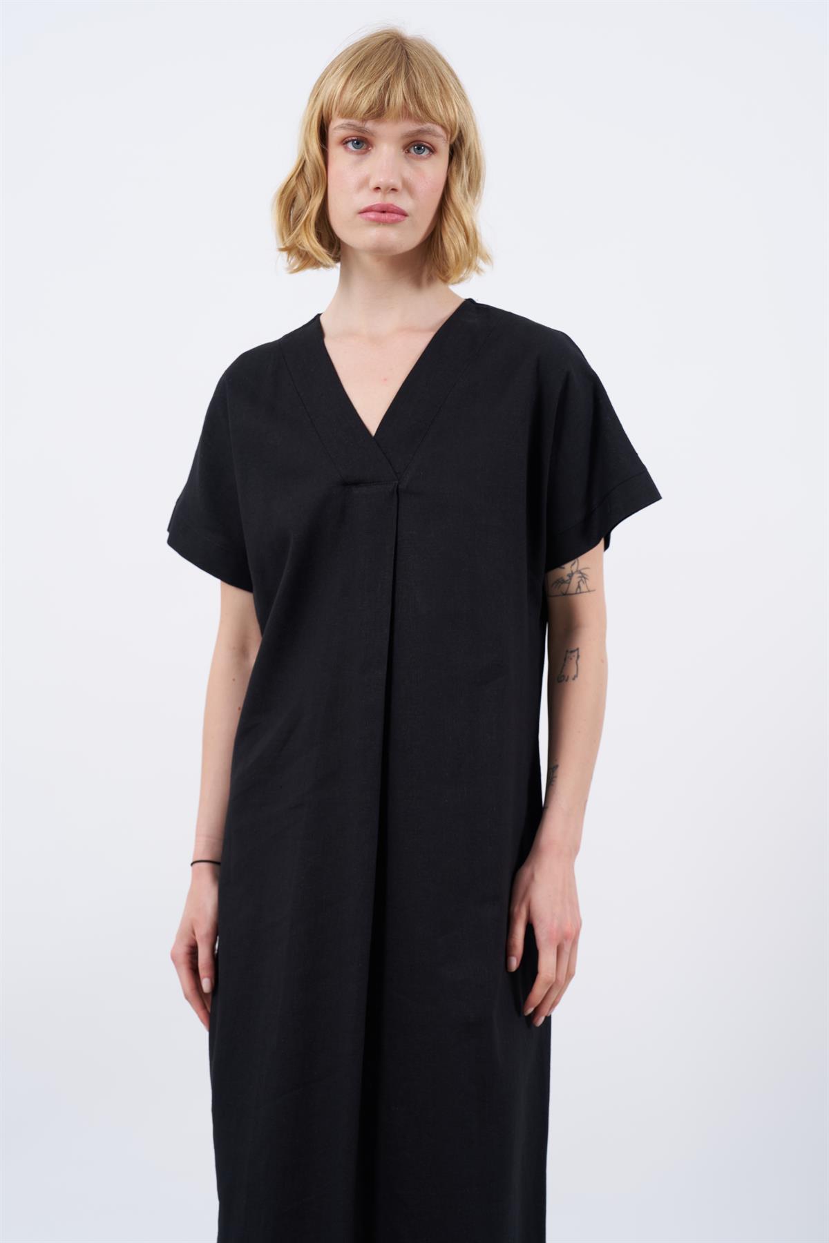 3131 KETEN ELBİSE(2835) SİYAH