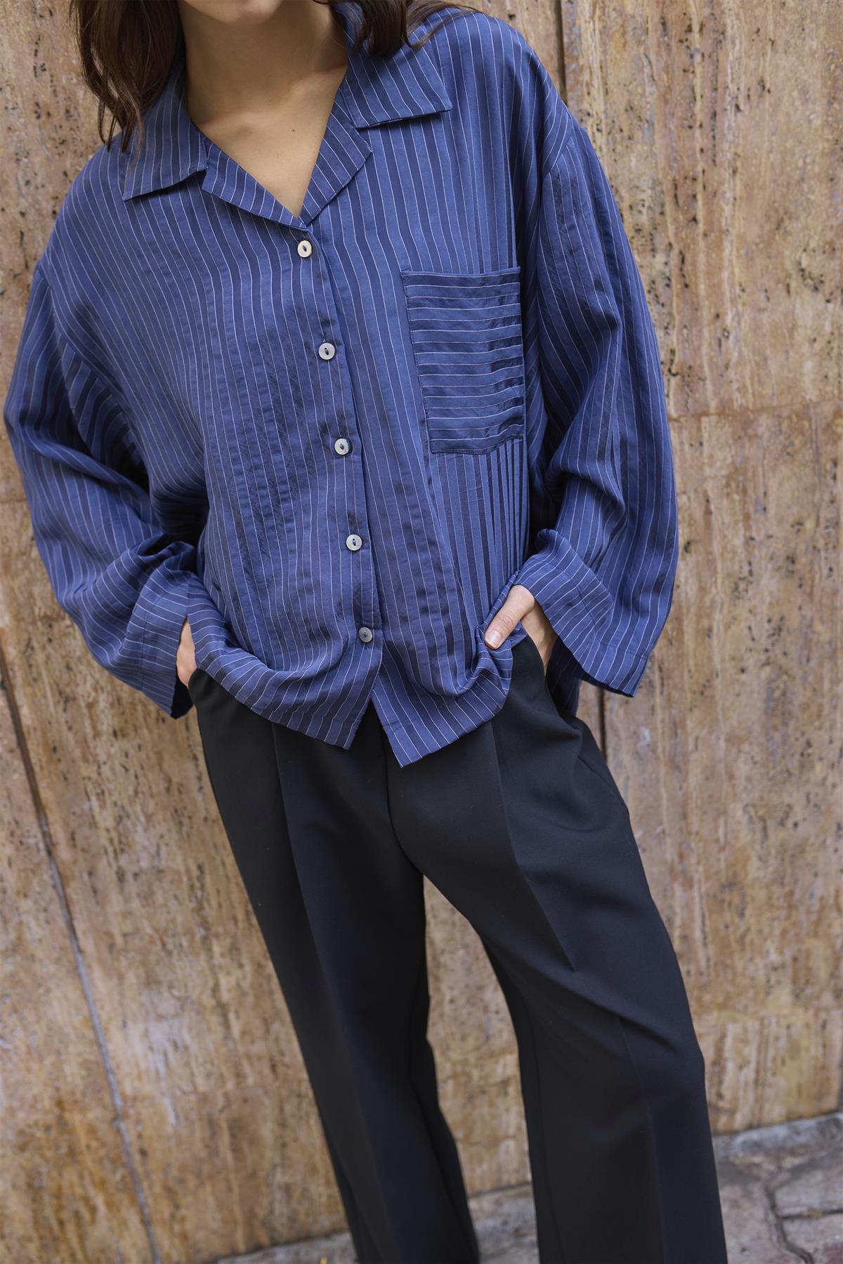 4998 OVERSIZE GÖMLEK LACİVERT