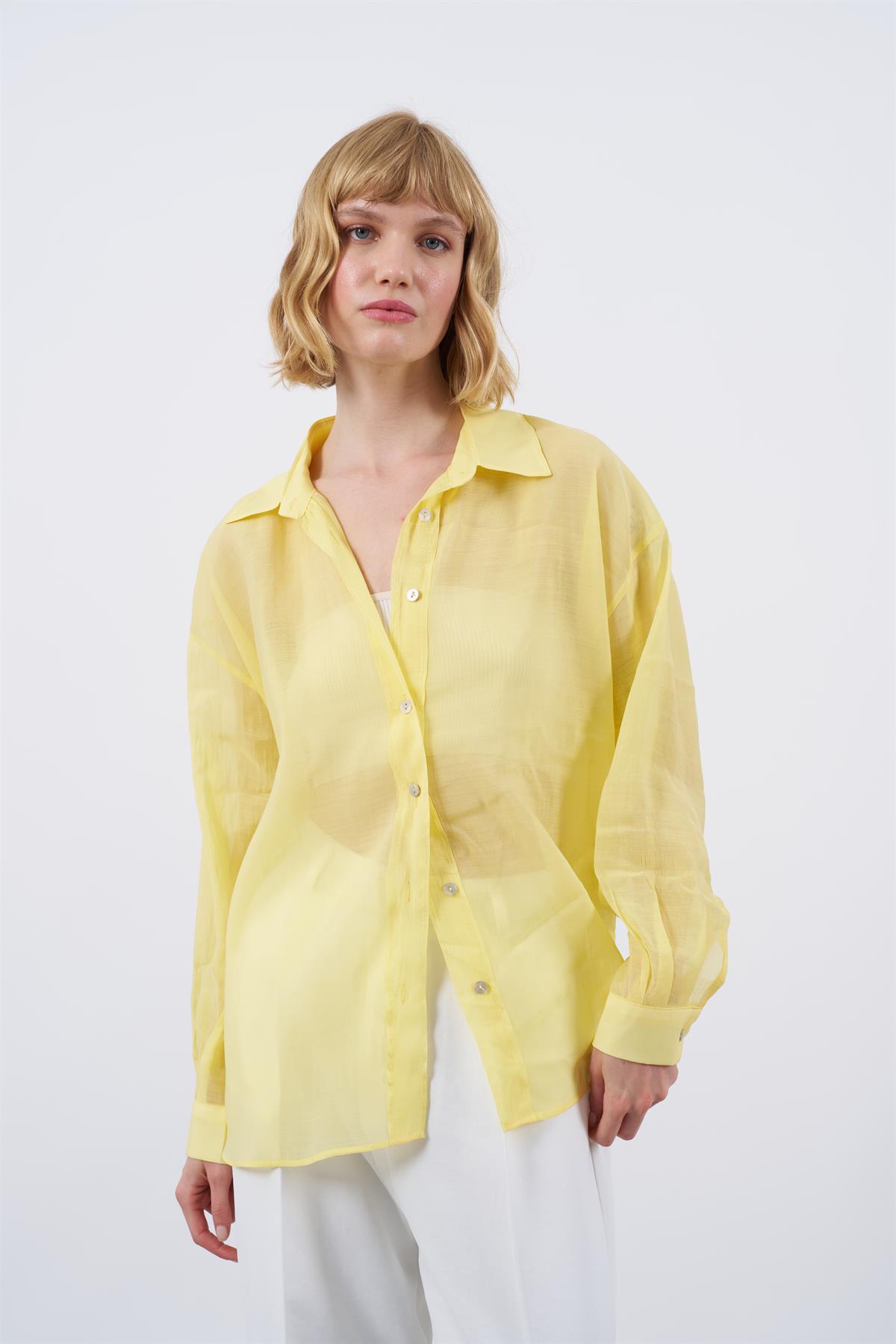 4924 OVERSIZE İPEKSİ GÖMLEK SARI