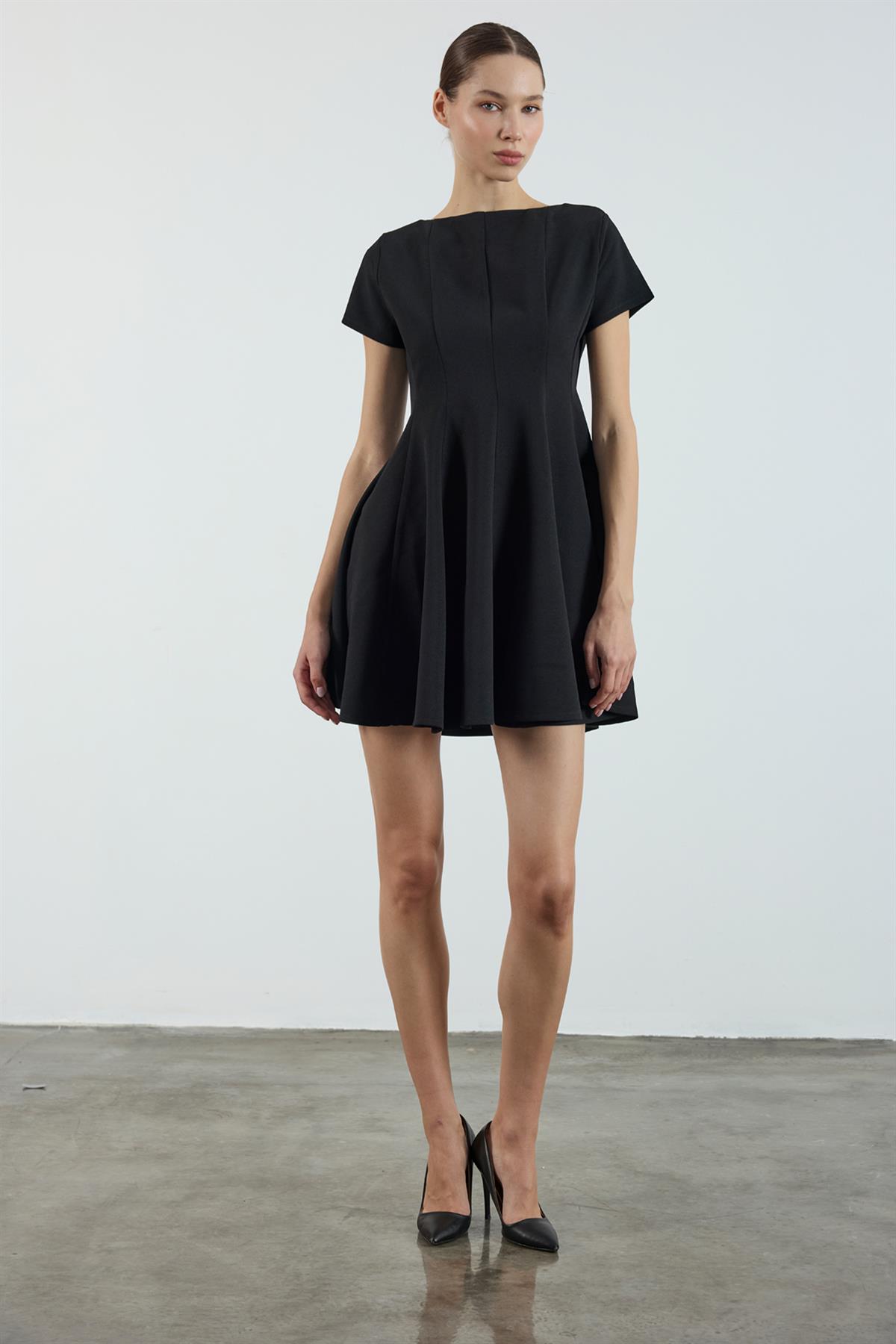 3272 GODELİ ELBİSE SİYAH