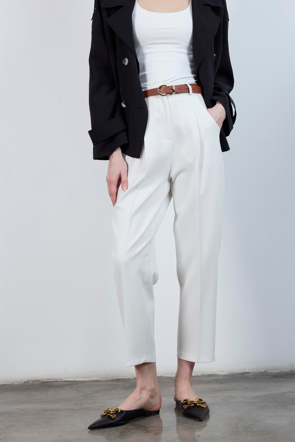 50938 KEMERLİ PANTOLON BEYAZ