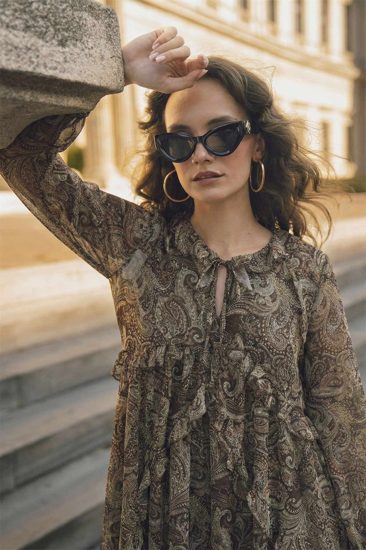 3359 FIRFIRLI ELBİSE KAHVE