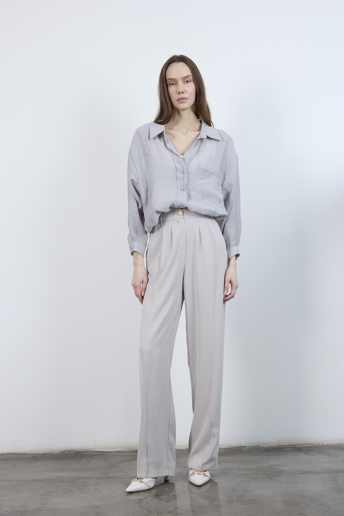 4612 DÜŞÜK OMUZLU OVERSİZE GÖMLEK AÇIK GRİ