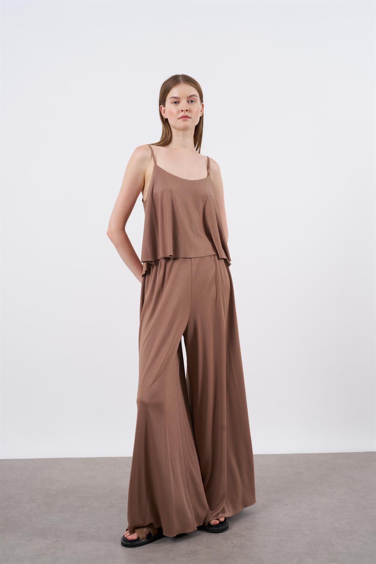 51052 ASKILI BLUZ PANTOLON TAKIM KAHVE