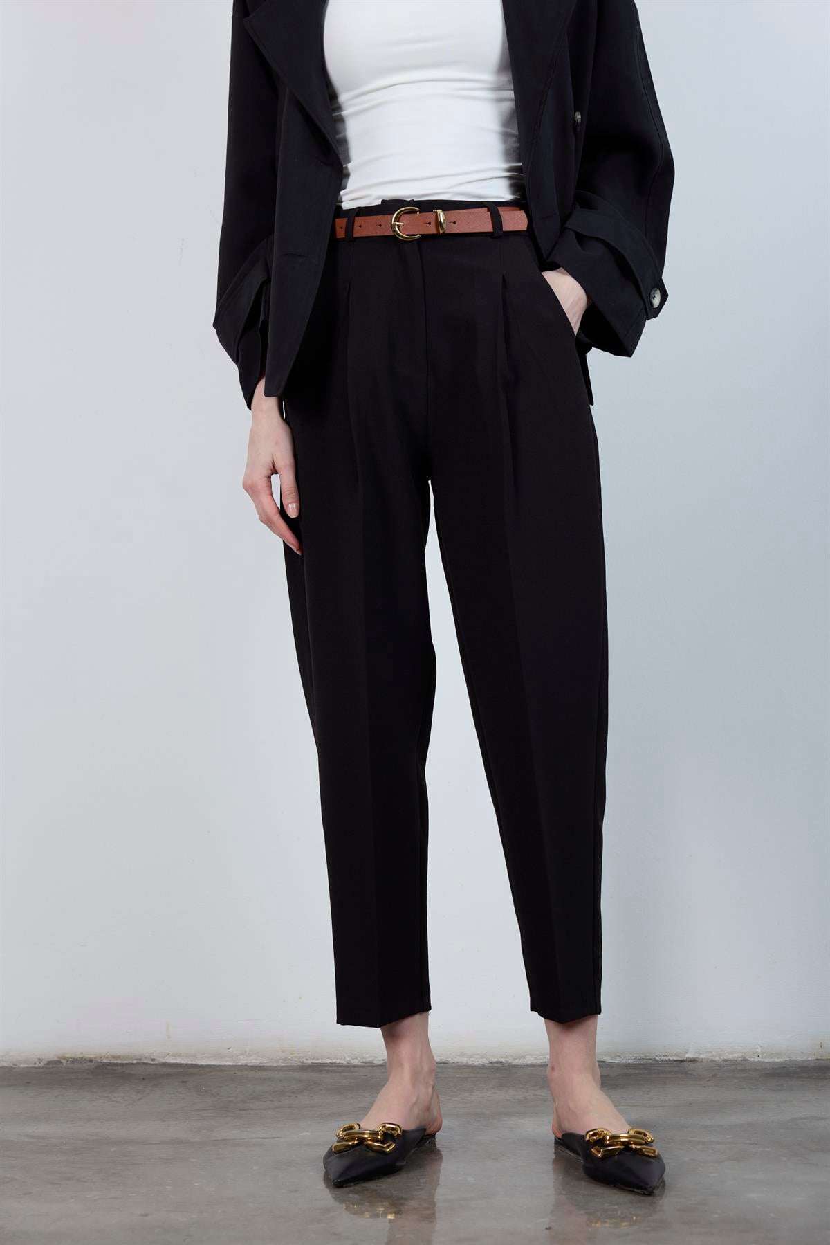 50938 KEMERLİ PANTOLON SİYAH