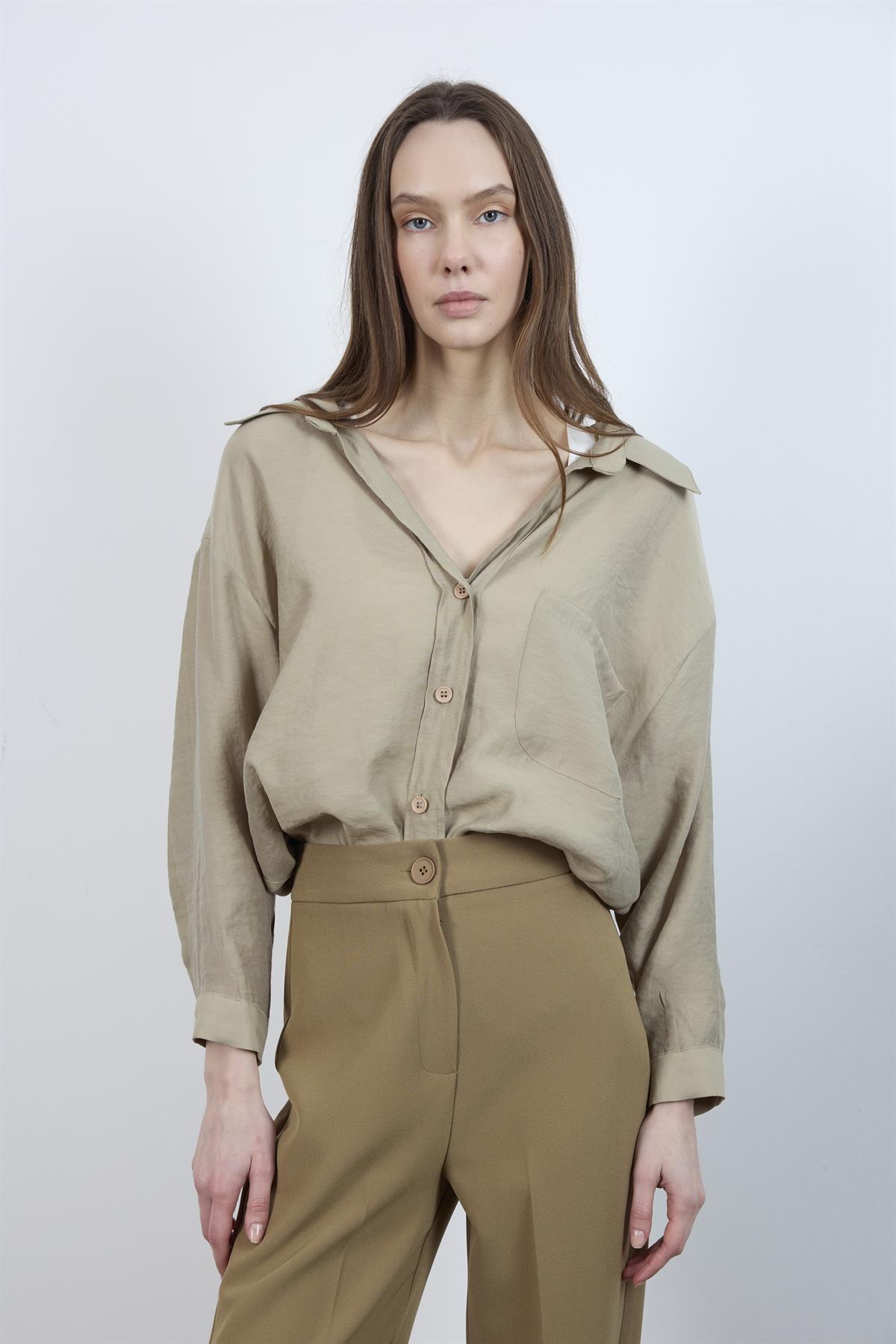 4612 DÜŞÜK OMUZLU OVERSİZE GÖMLEK OLİVE