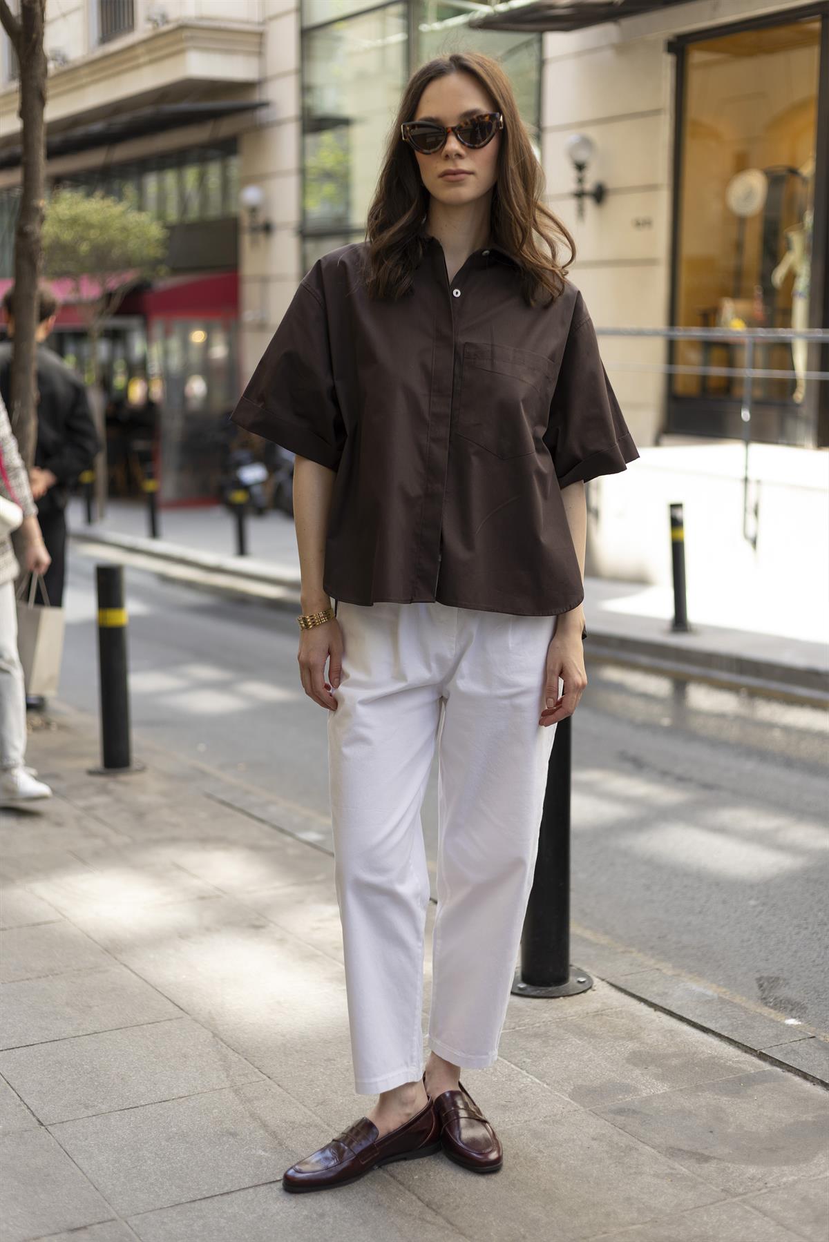 4968 POPLİN GÖMLEK KAHVE