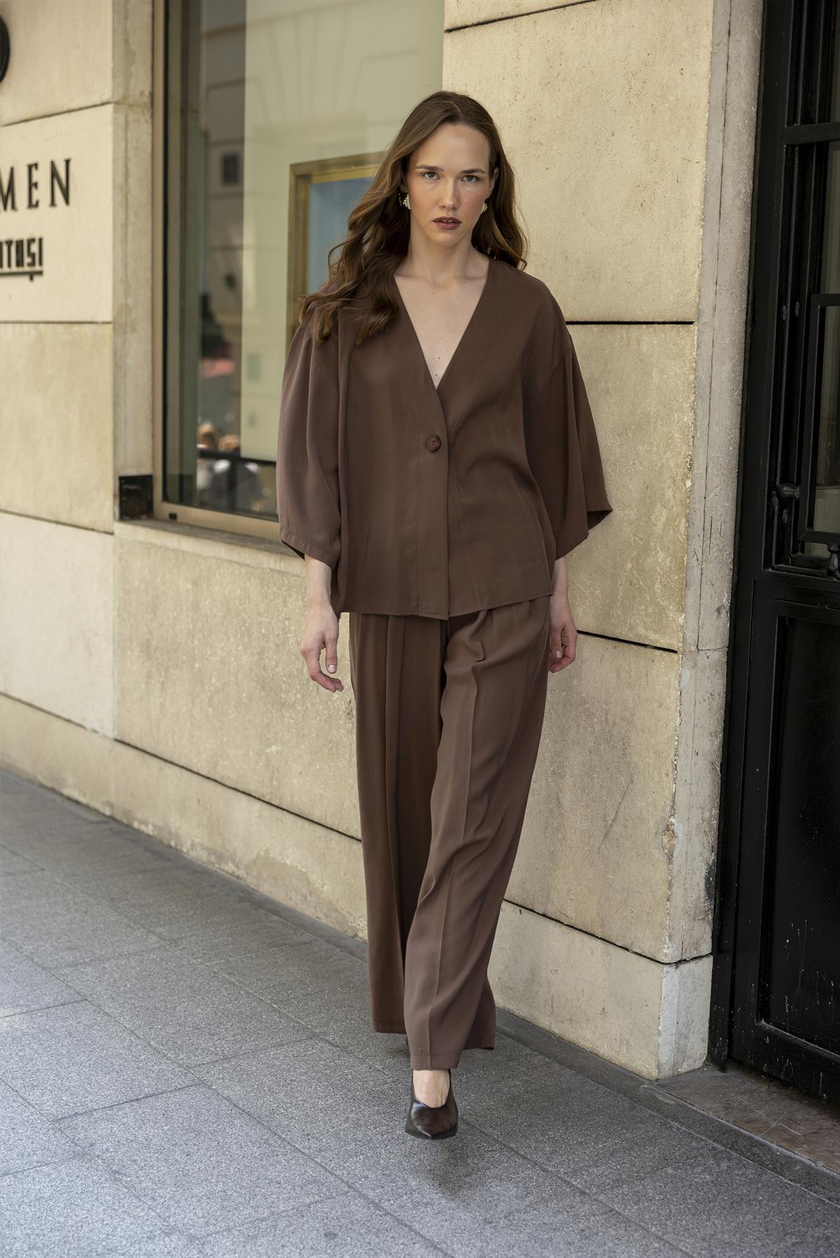 51173 BLUZ PANTOLON TAKIM KAHVE