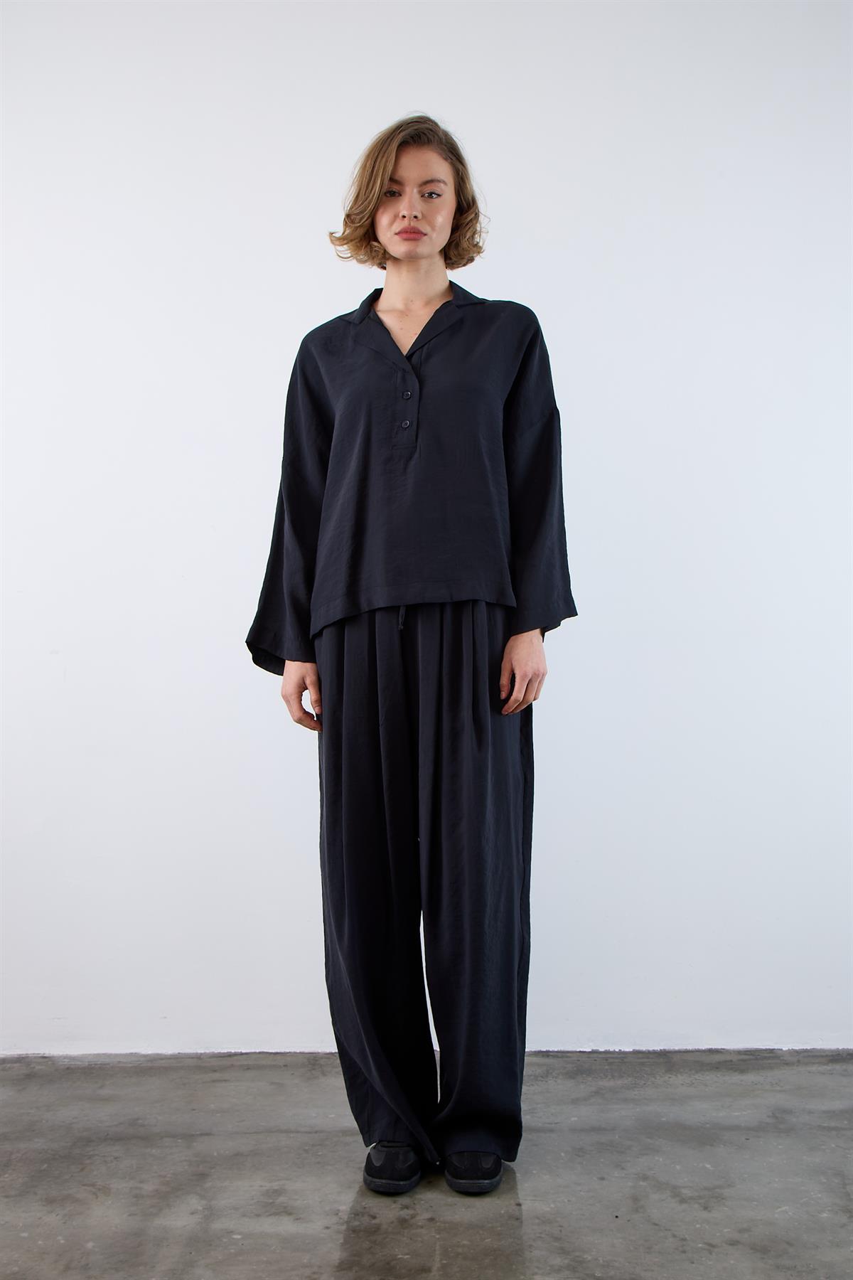 4953 POLO YAKA BLUZ SİYAH