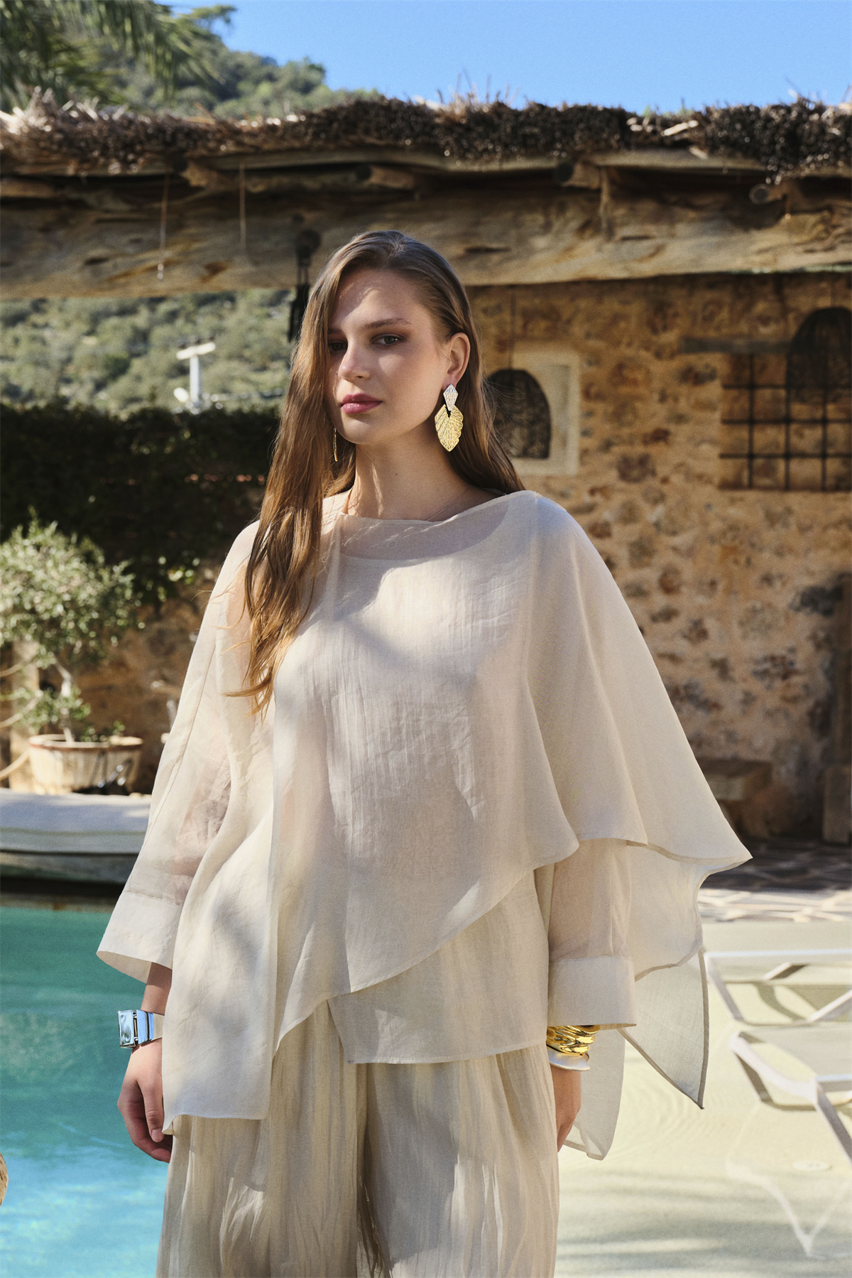 5026 UÇUŞAN PELERİN BLUZ TAŞ