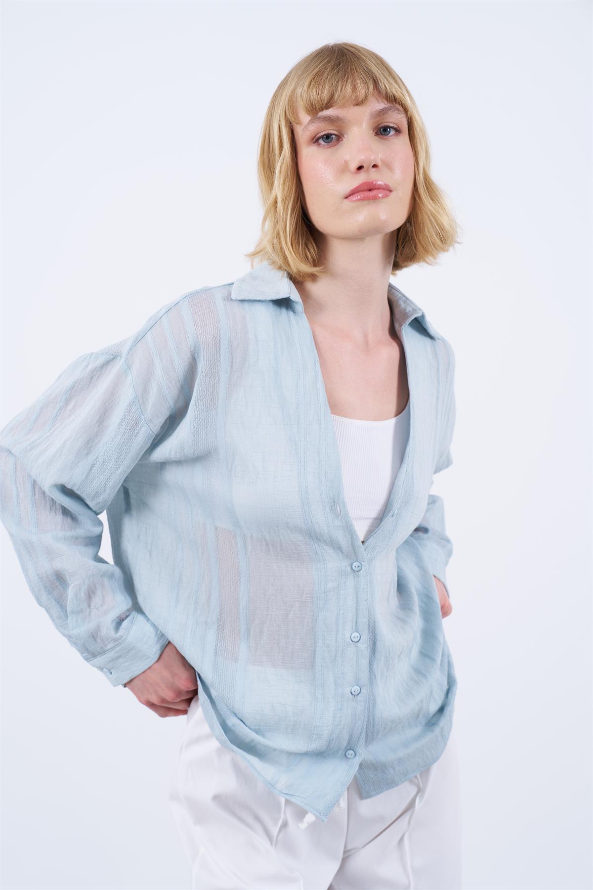 4914 TRANSPARAN GÖMLEK İNDİGO