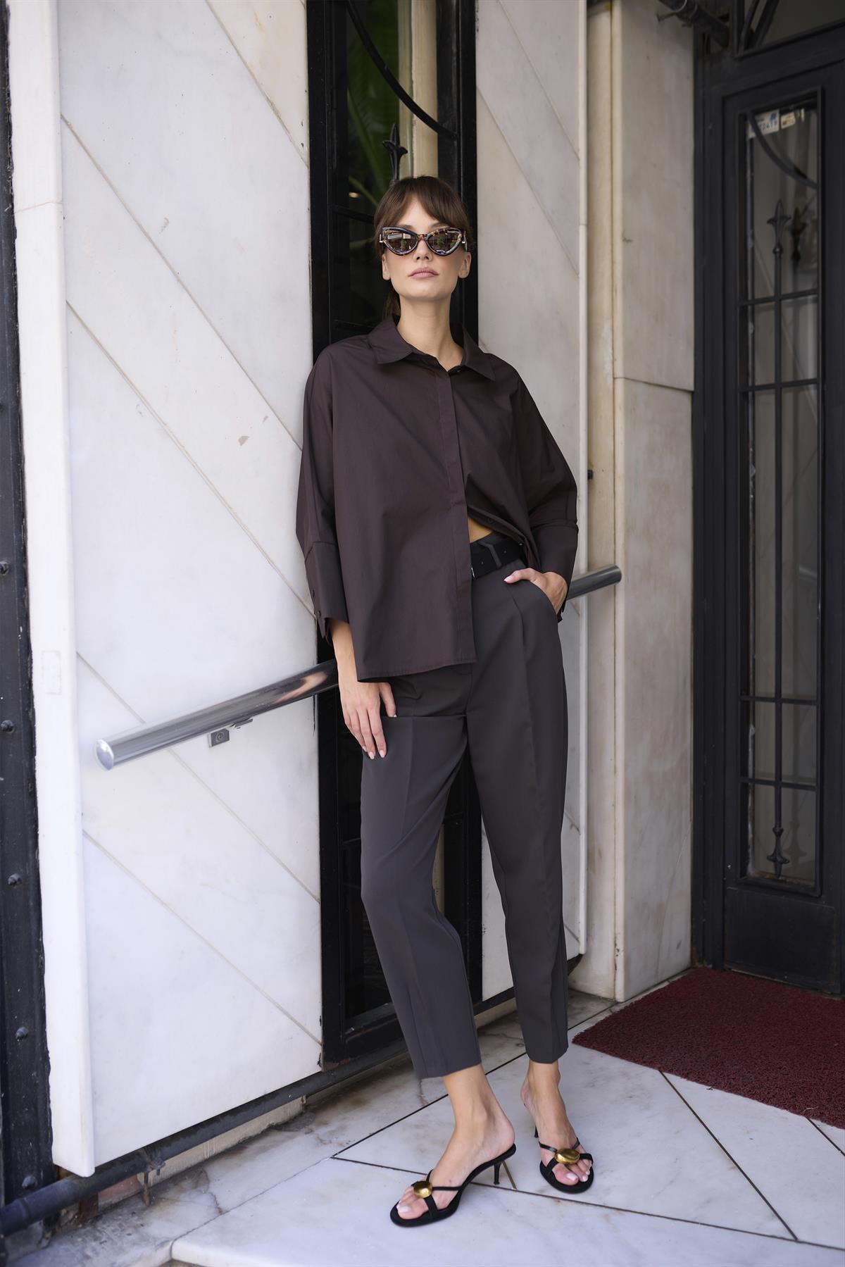 4986 POPLİN GÖMLEK KAHVE