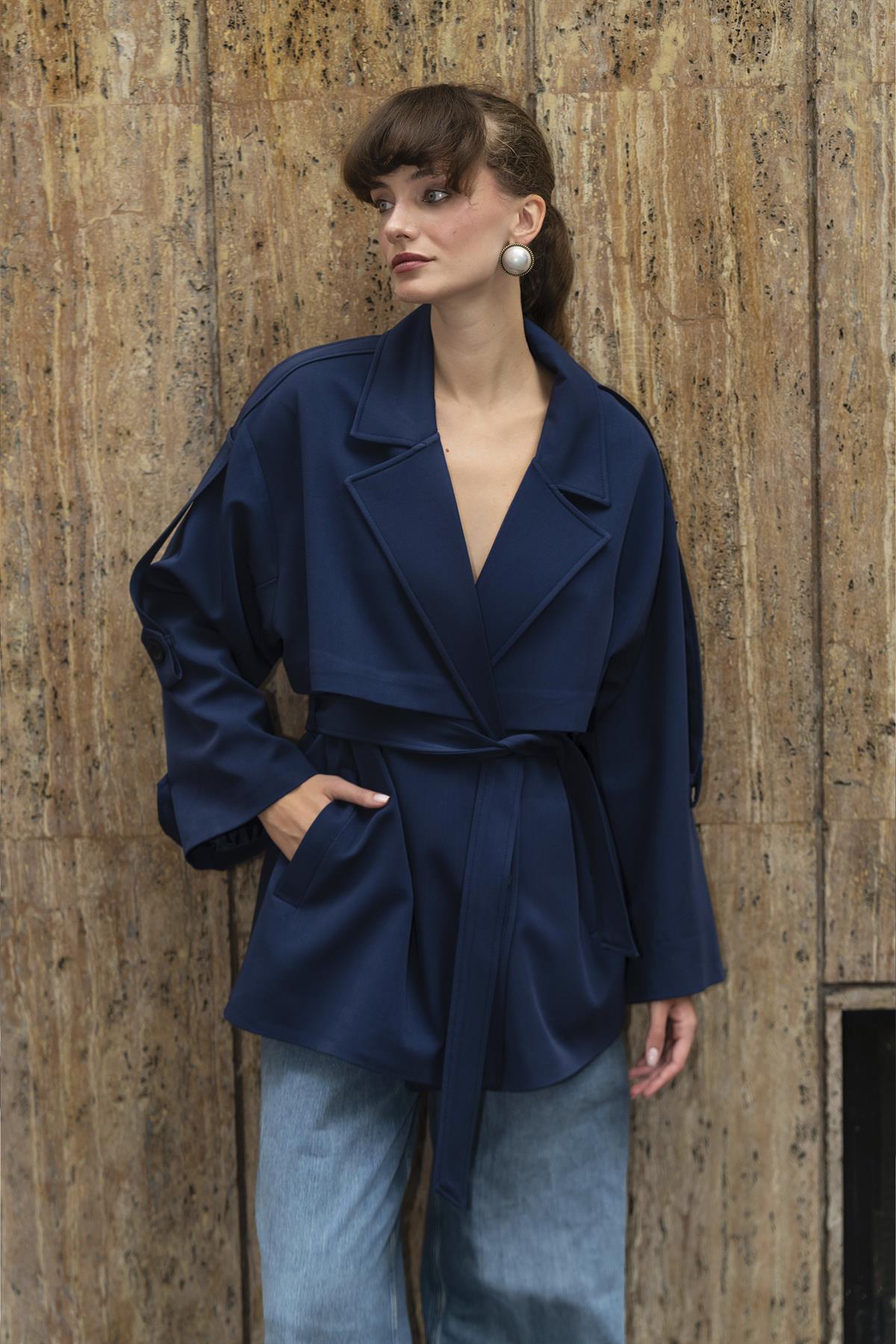 9580 KISA TRENÇ LACİVERT