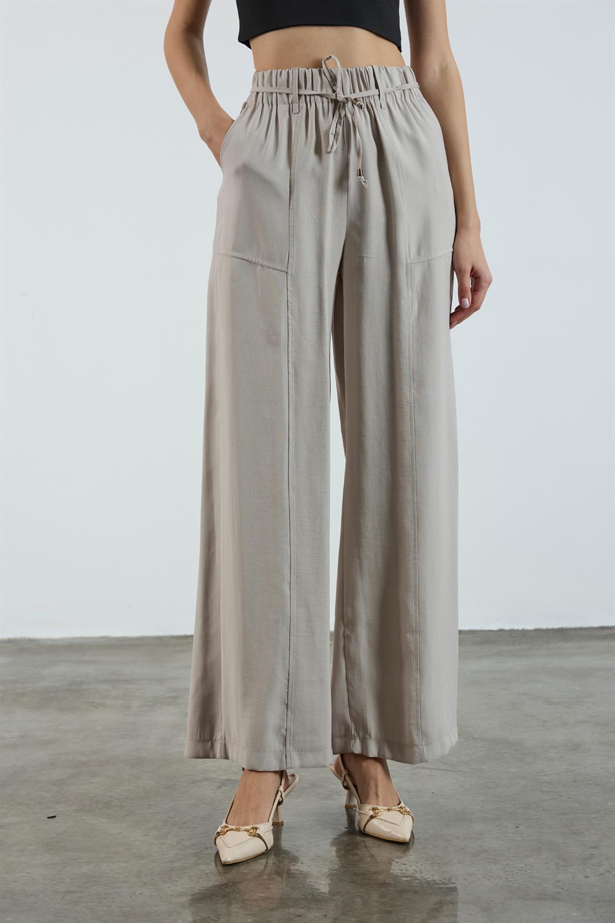 51120 BELİ LASTİKLİ PANTOLON BEJ