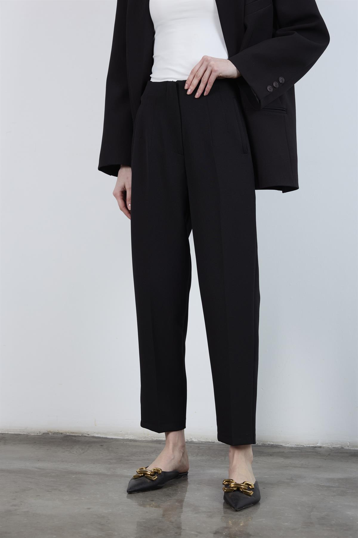 50109 PENSLİ HAVUÇ PANTOLON SİYAH