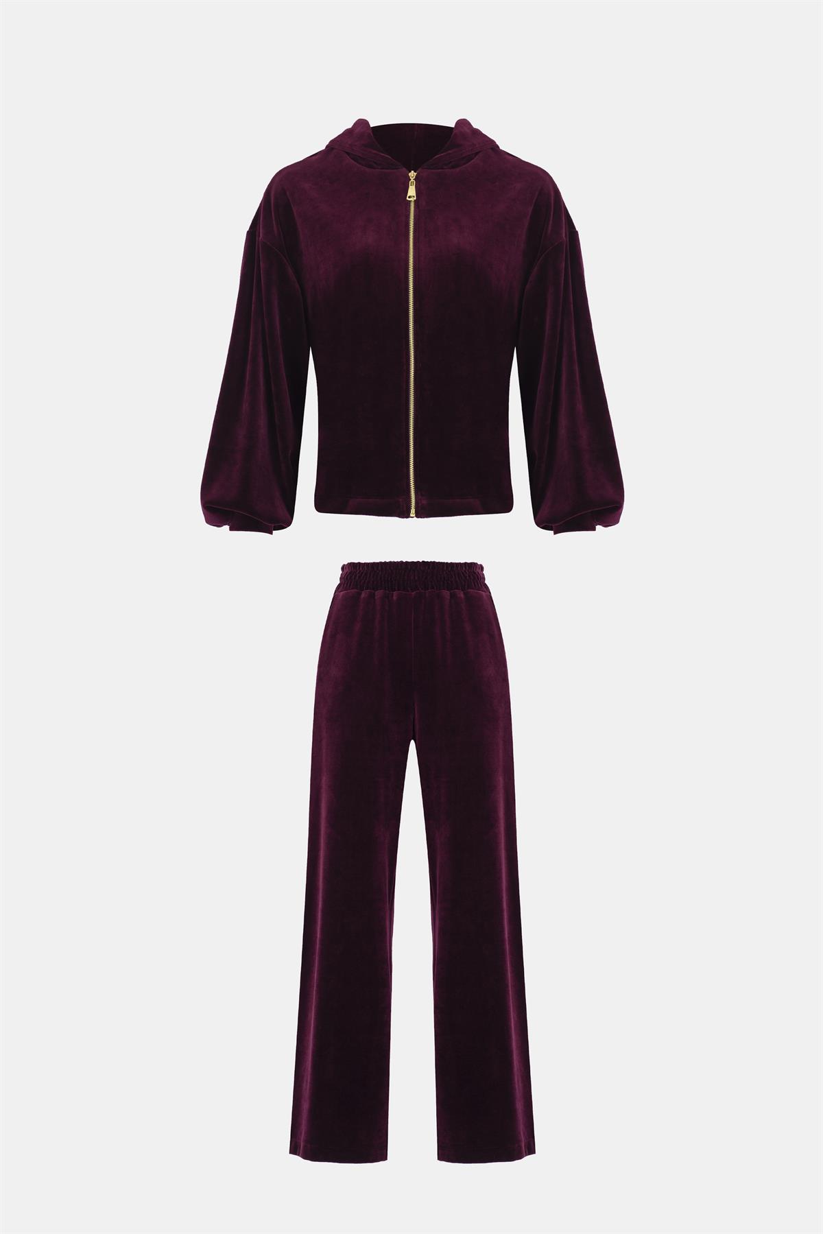 0097 KADİFE ÜÇLÜ TAKIM BORDO