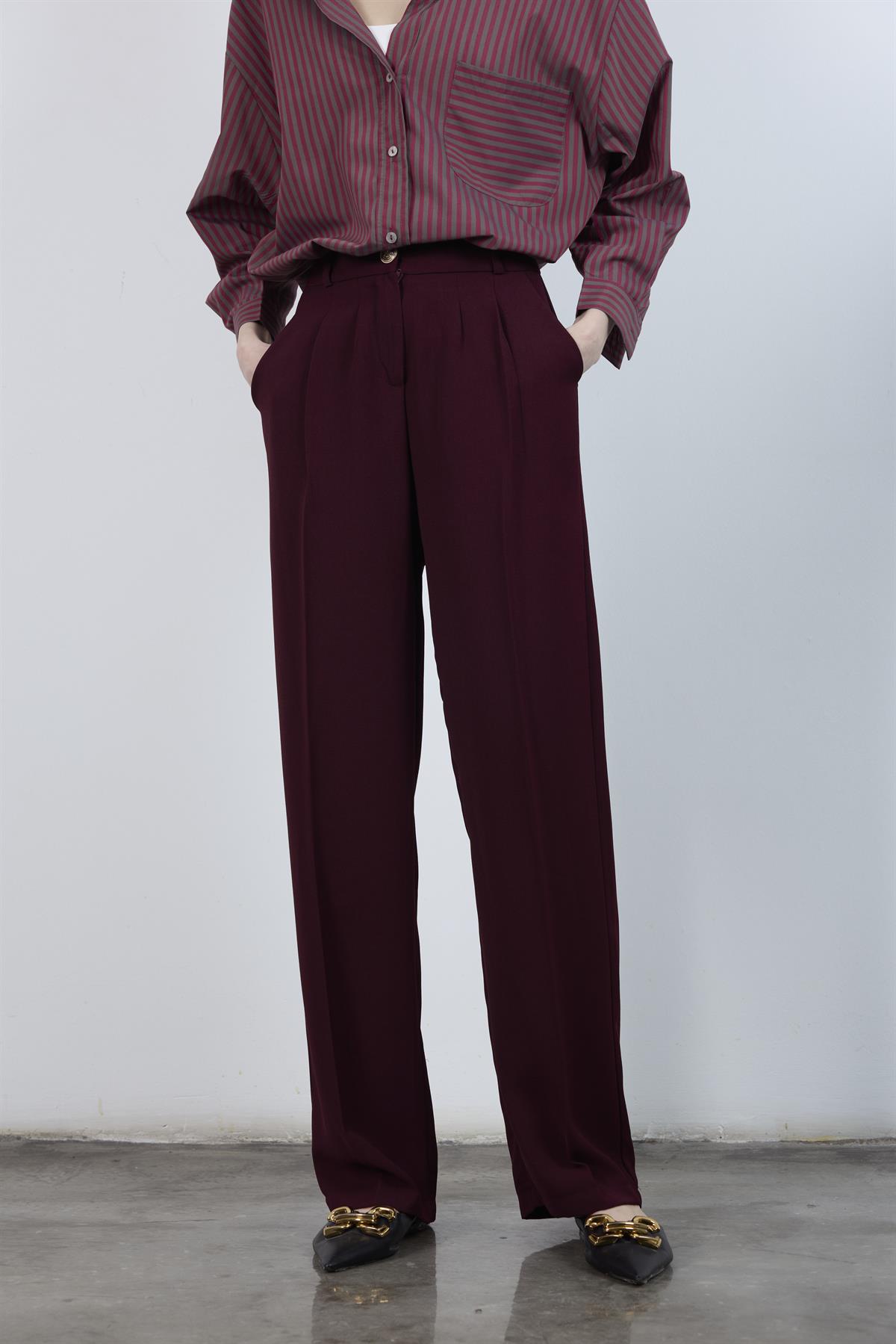 51078 PİLELİ PALAZZO PANTOLON BORDO