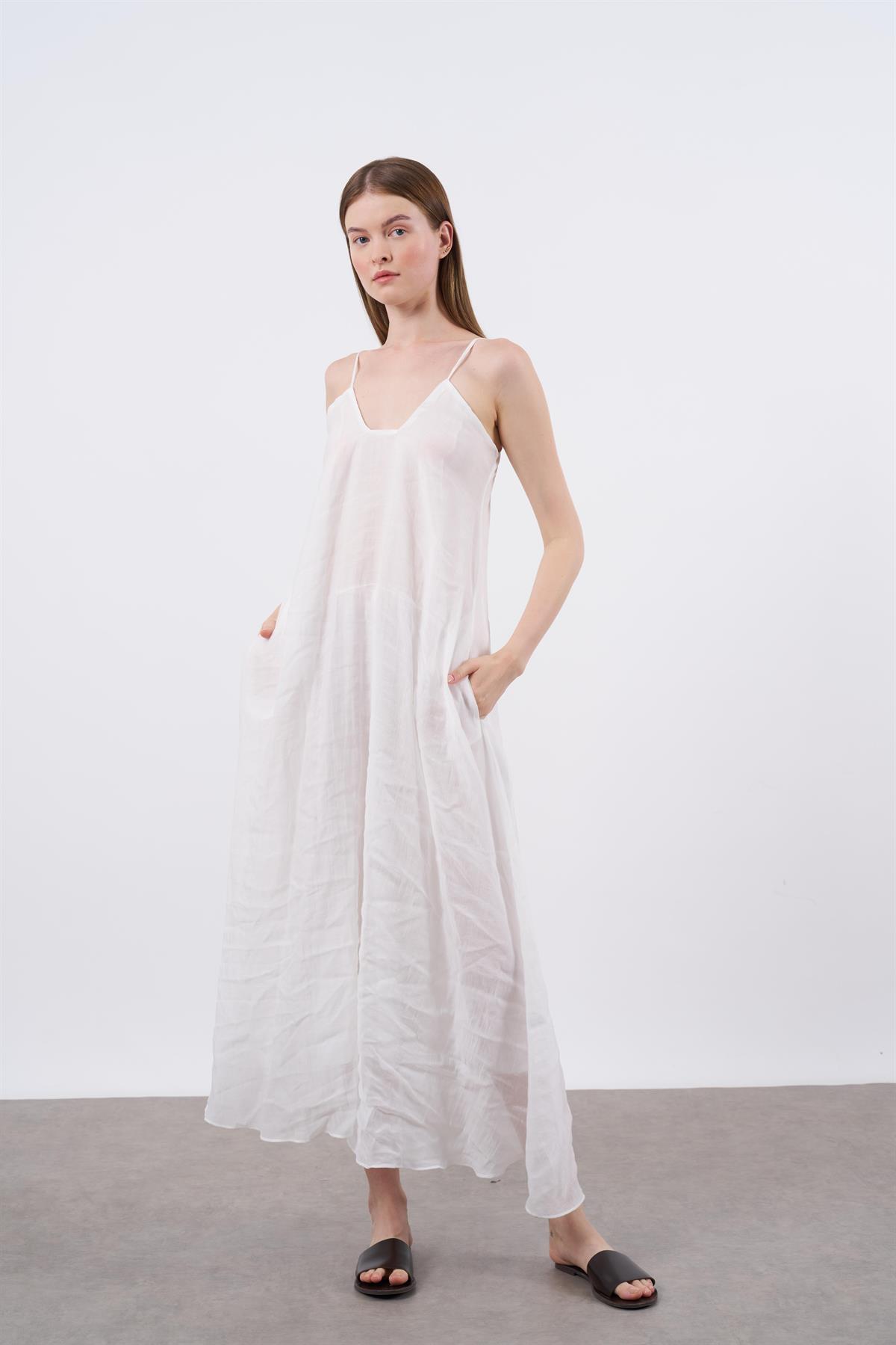 3227 ASKILI ELBİSE BEYAZ