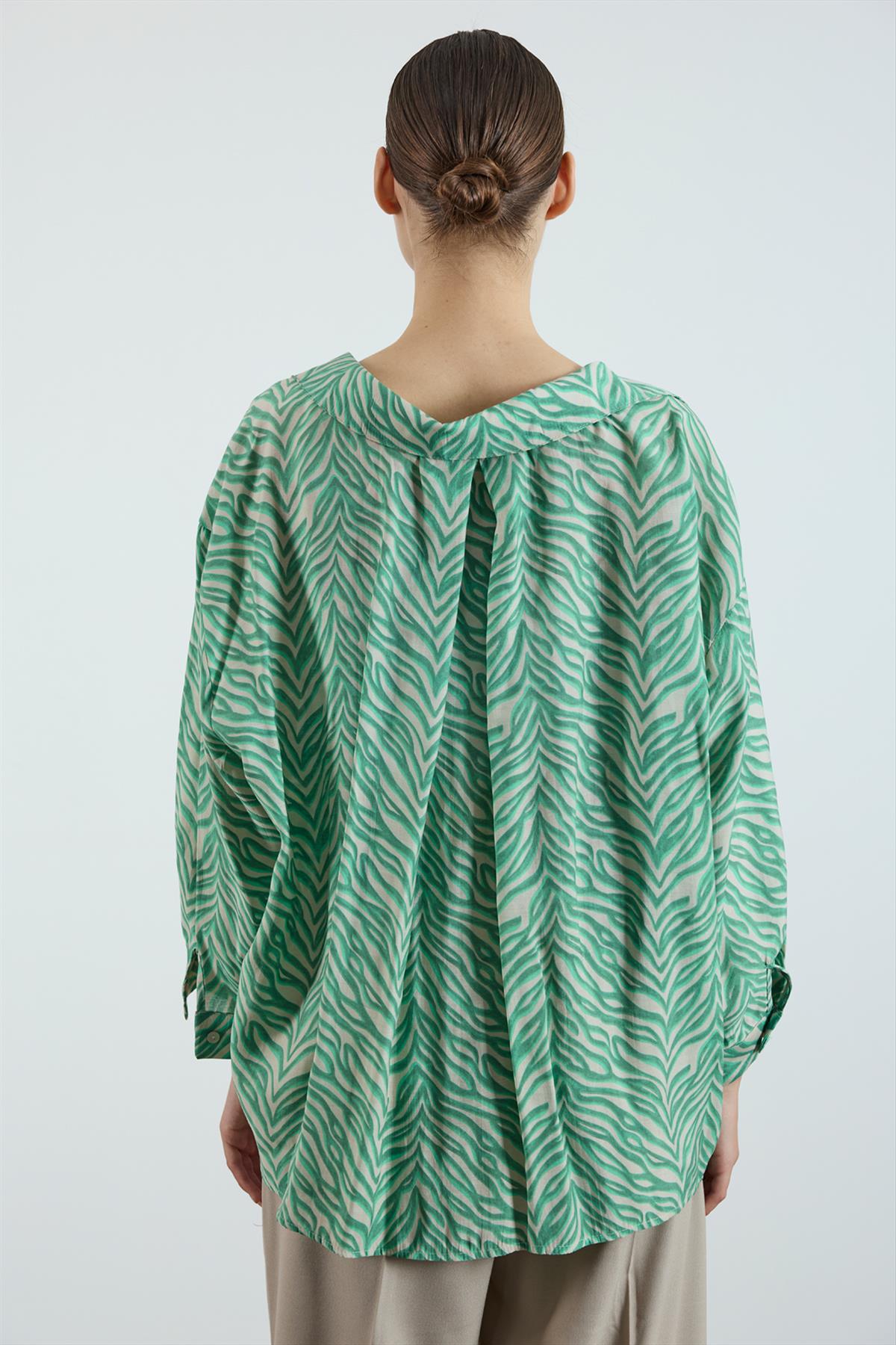 4960 DESENLİ OVERSIZE GÖMLEK ZÜMRÜT