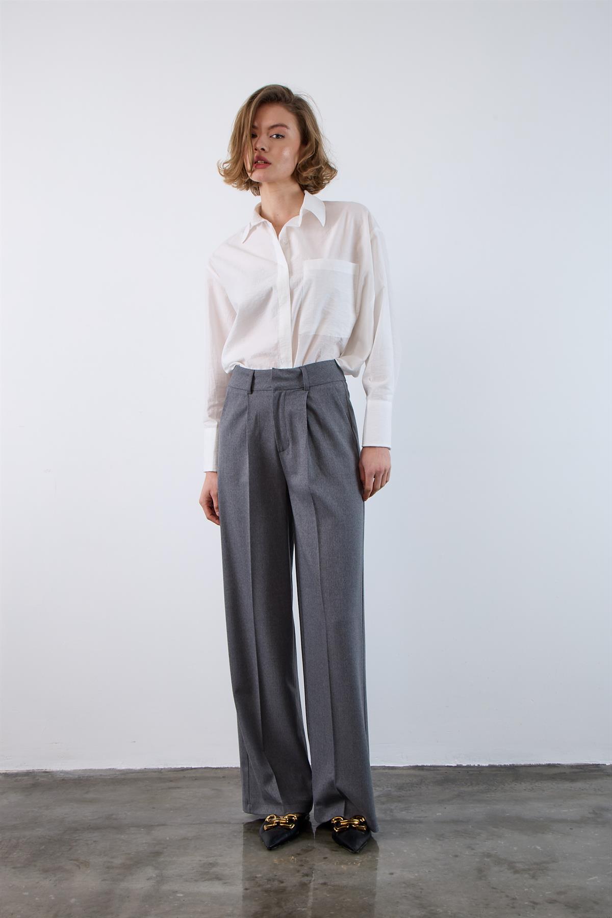 51093 PİLİLİ PALAZZO PANTOLON GRİ