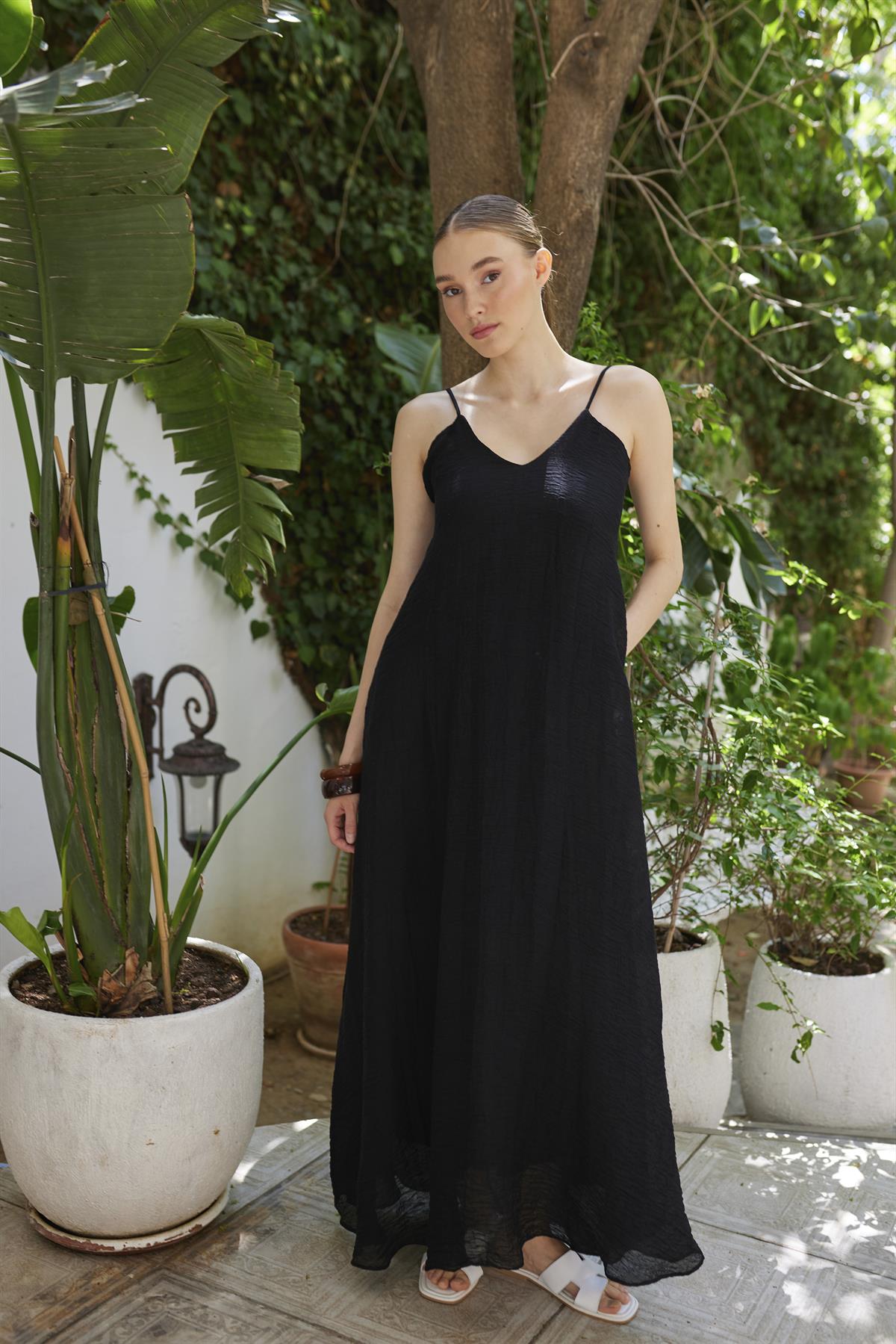 3326 ASKILI ELBİSE SİYAH