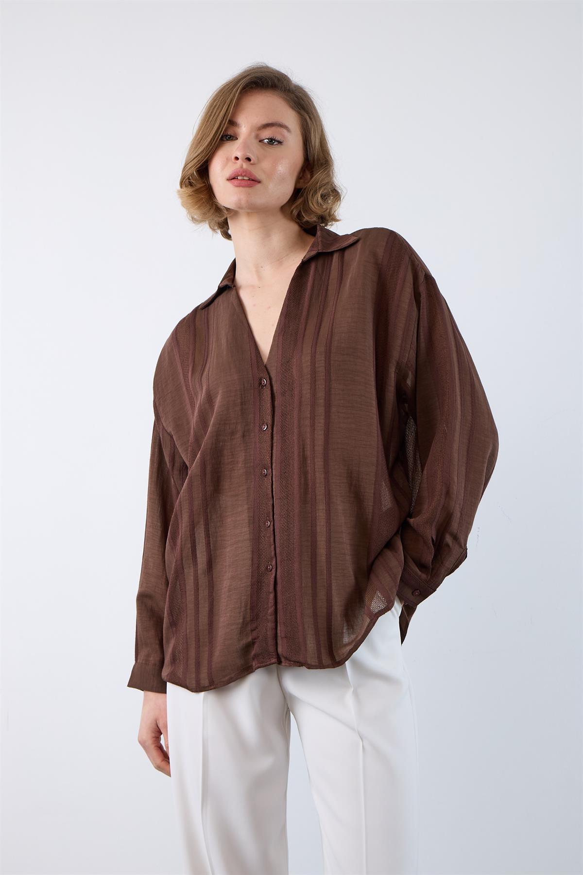 4914 TRANSPARAN GÖMLEK KAHVE