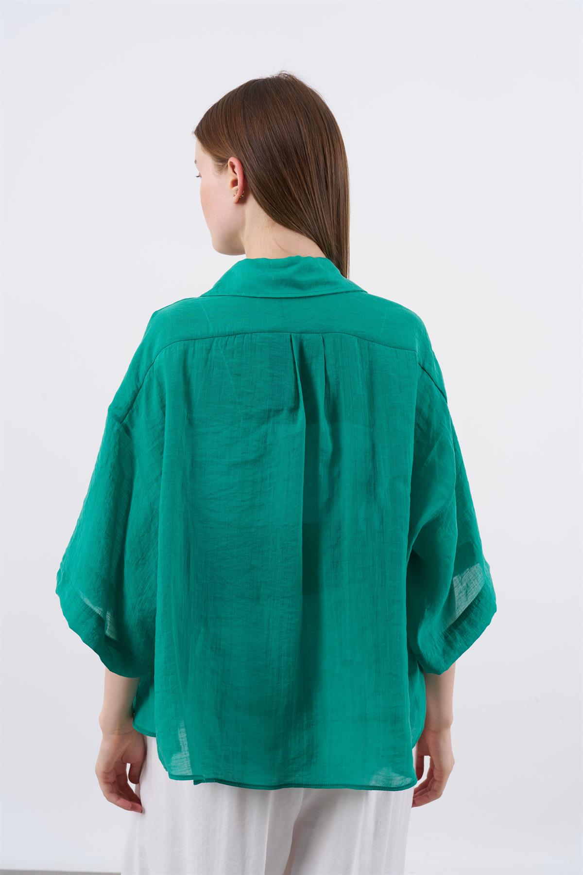 4927 OVERSIZE İPEKSİ GÖMLEK YEŞİL